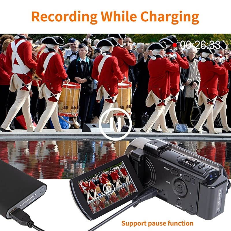 Video Camera Camcorder Digital Camera Recorder  Full HD 1080P 15FPS 24MP 30 Inch 270 Degree Rotation LCD 16X Zoom Camcorder with 2 Batteries604s