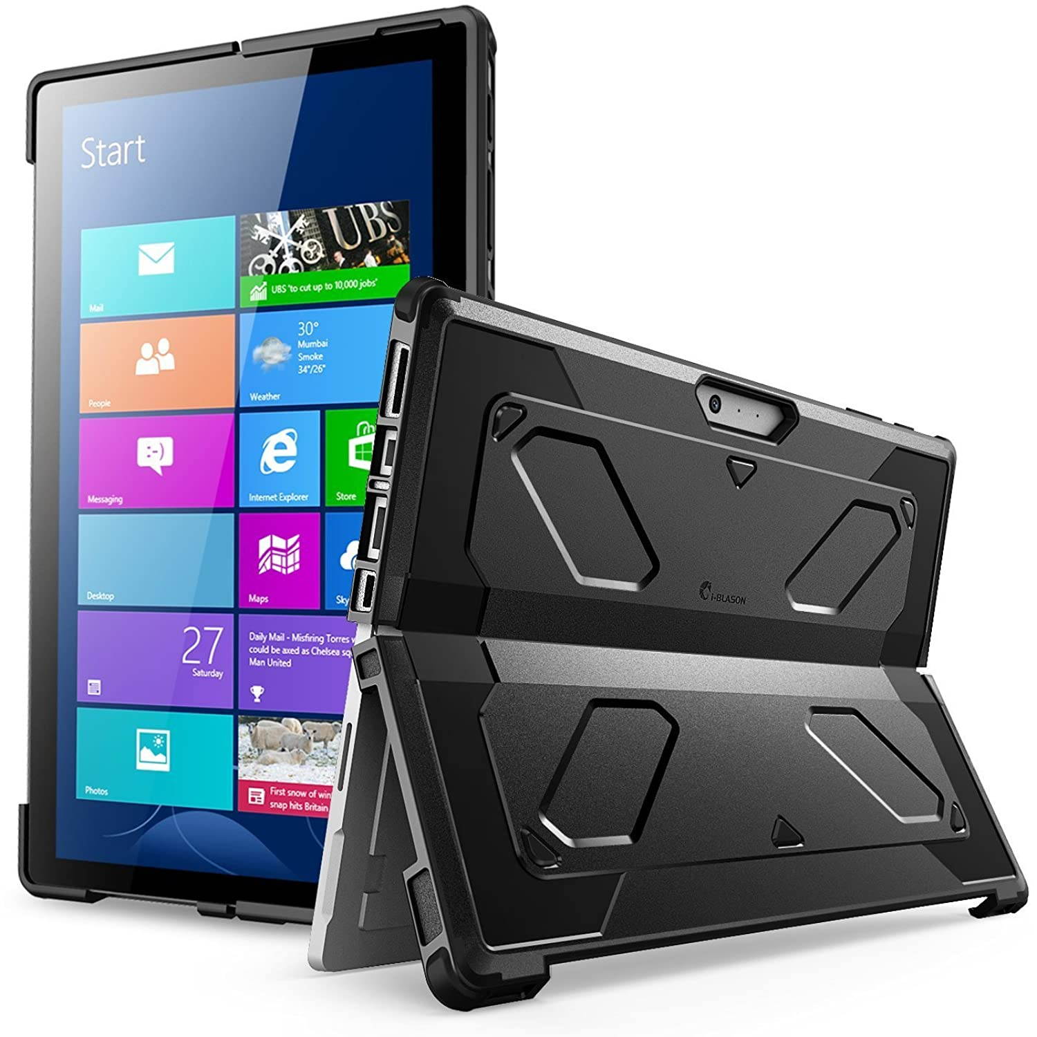 The New Surface Pro 2017 Case, Heavy Duty i-Blason Armorbox Dual Layer Hybrid Full-Body Protective Kickstand Case Compatible with Microsoft Surface Pro 4 2015 NO Built in Screen Protector (Black)