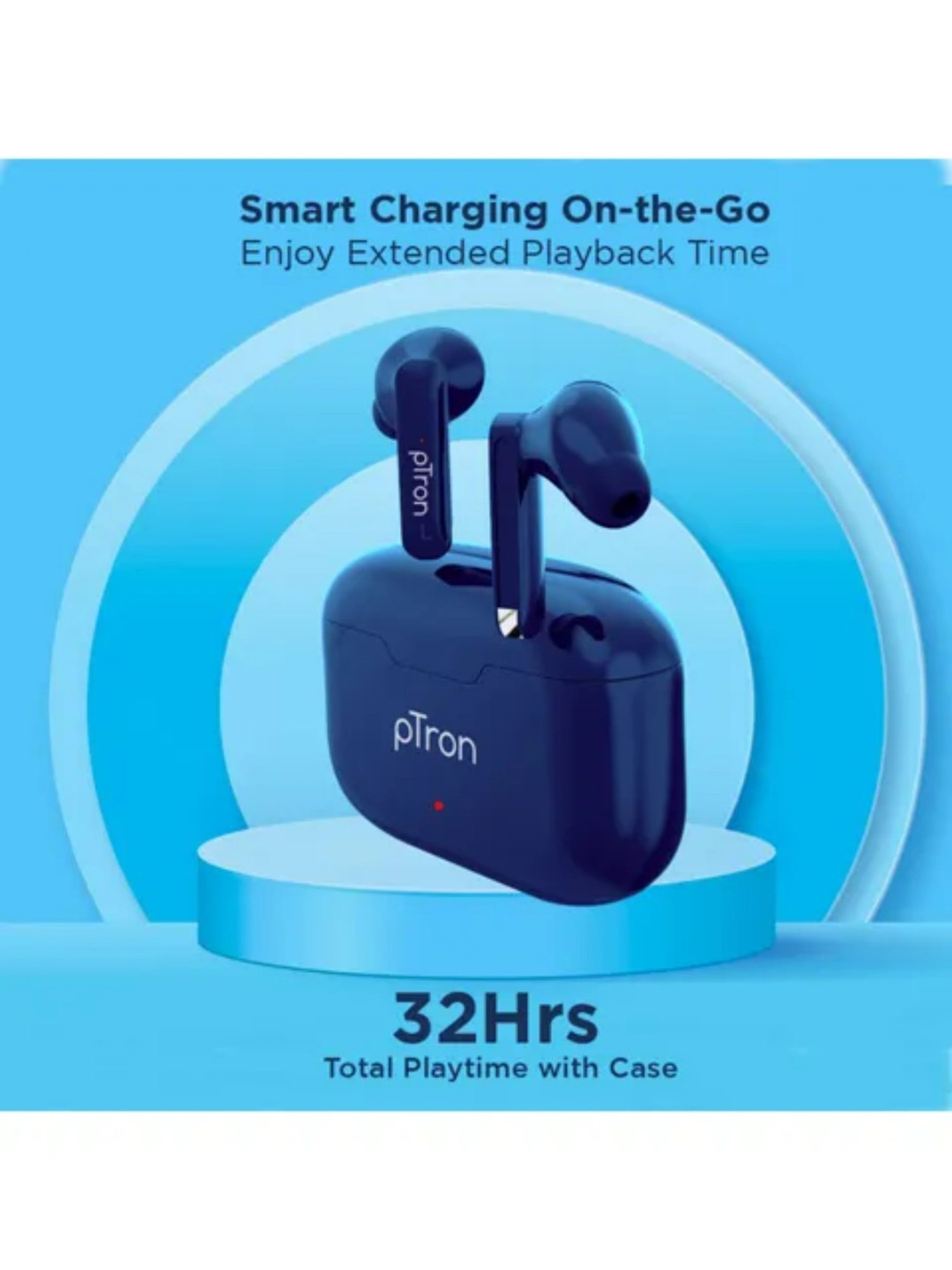 PTron Bassbuds Duo Bluetooth 5.1 Wireless Earbuds Stereo Audio Touch Control (Blue)