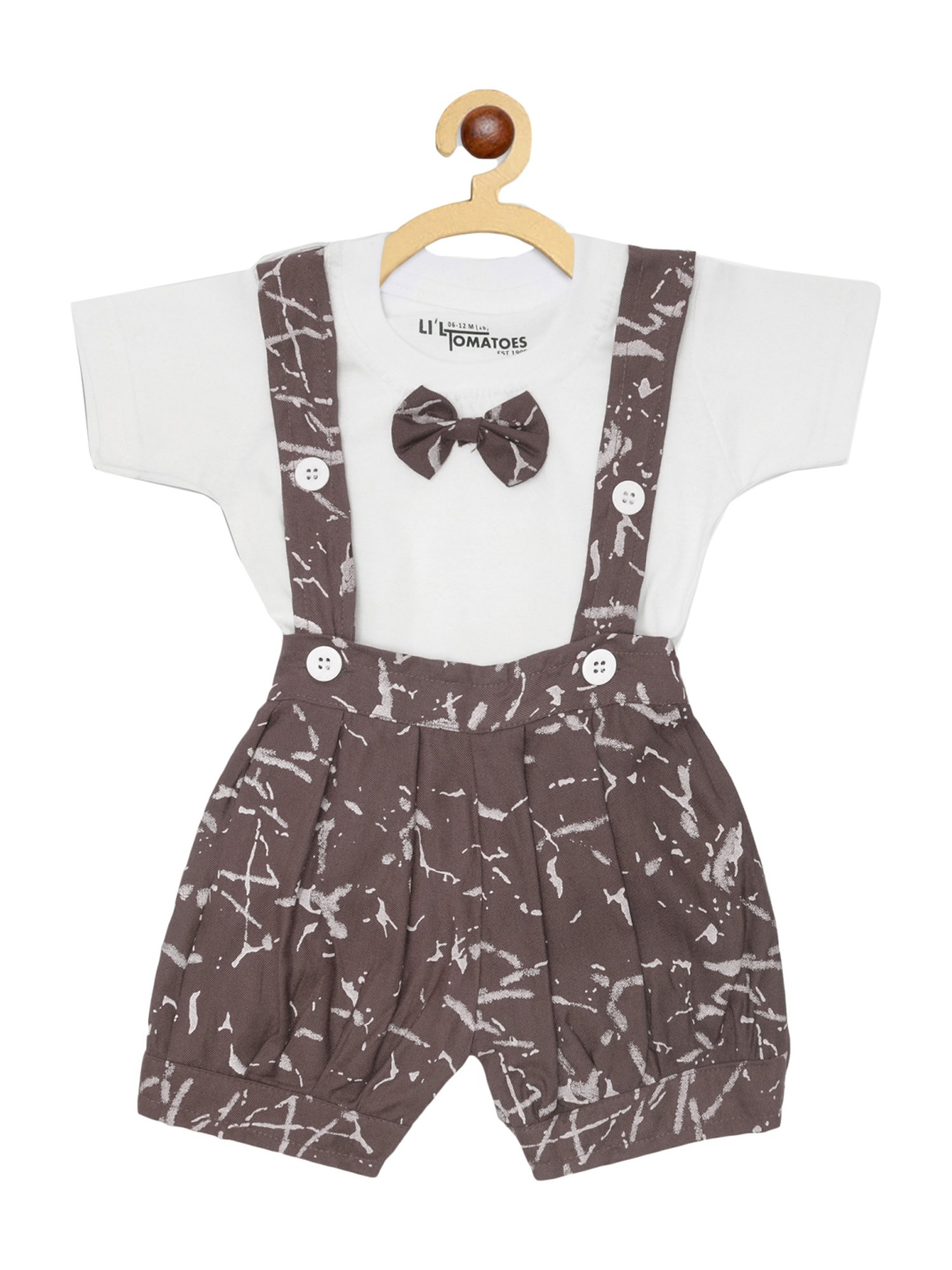Li'l Tomatoes Kids Grey Cotton Printed Dungaree