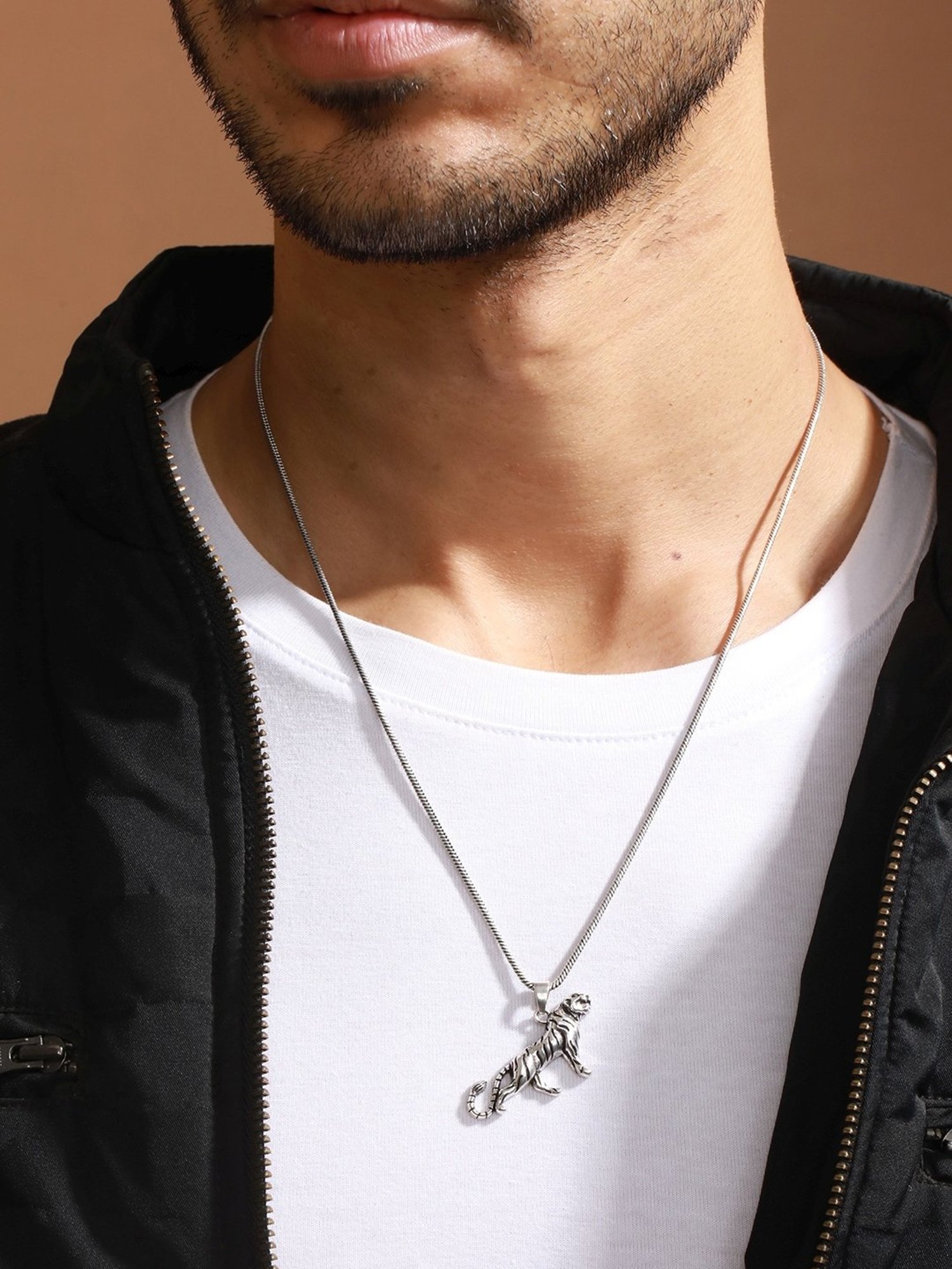 Bold by Priyaasi Majestic Tiger Black Casual Pendant With Chain for Men