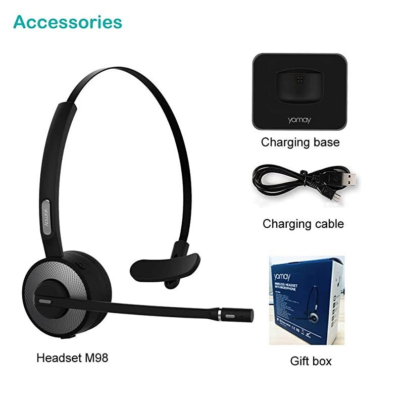 Bluetooth Headset,  Wireless Headset with Microphone (Noise Cancelling Mic) Charging Base Mute Button 19H Clear Talk Time Pro for Truck Driver Office Business Call Center Home Smartphones PC