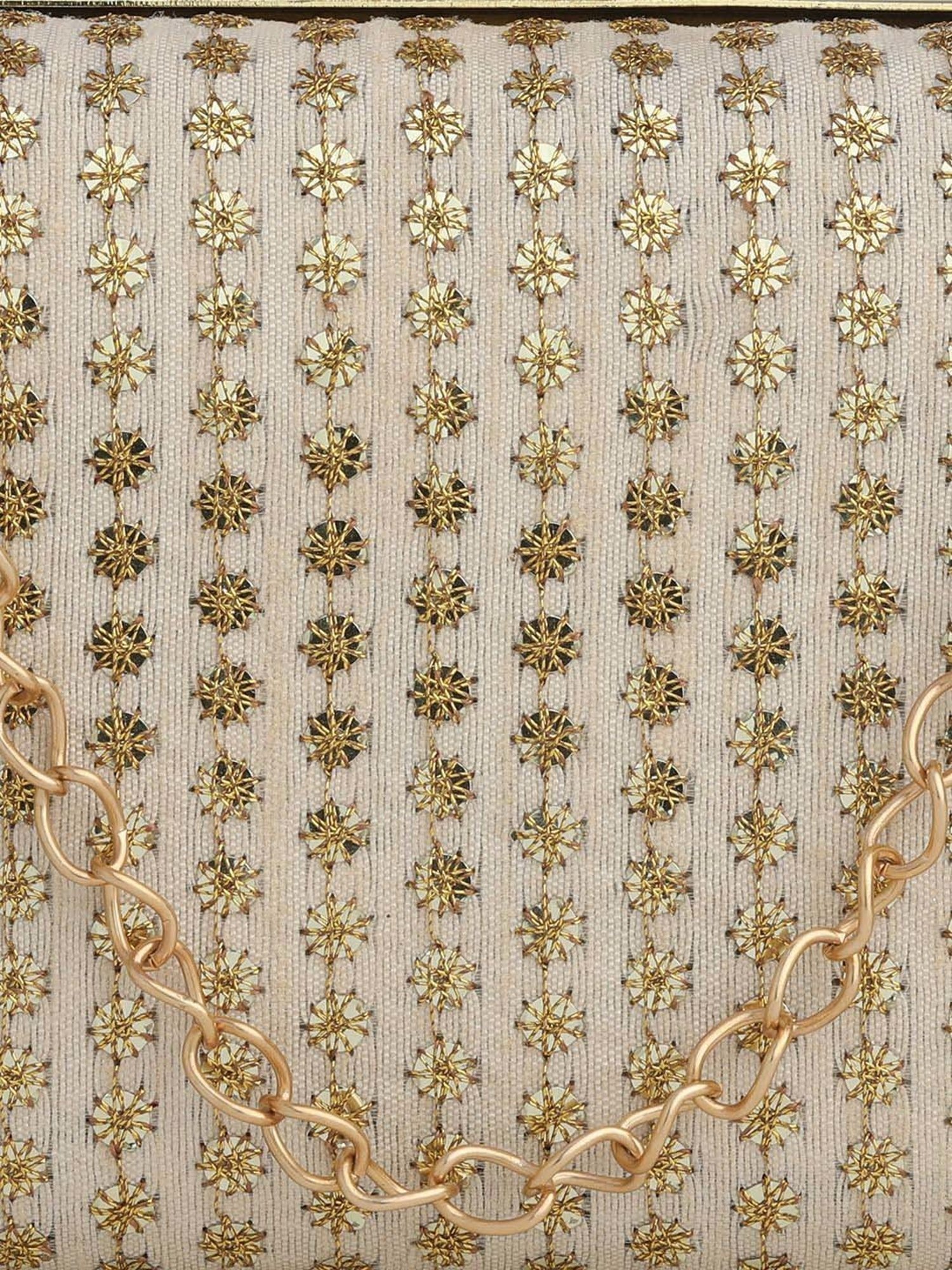 Gaurapakhi White Embroidered Minaudiere Clutch