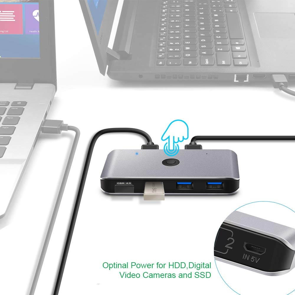 USB3.0 Switch Selector, 2 Computers 6-Port USB 3.0 Peripheral Sharing Switch Hub Adapter for Keyboard, Mouse, U-disk, Printer, KVM One-Second Switcher USB3.0, Compatible with Mac / Windows / Linux
