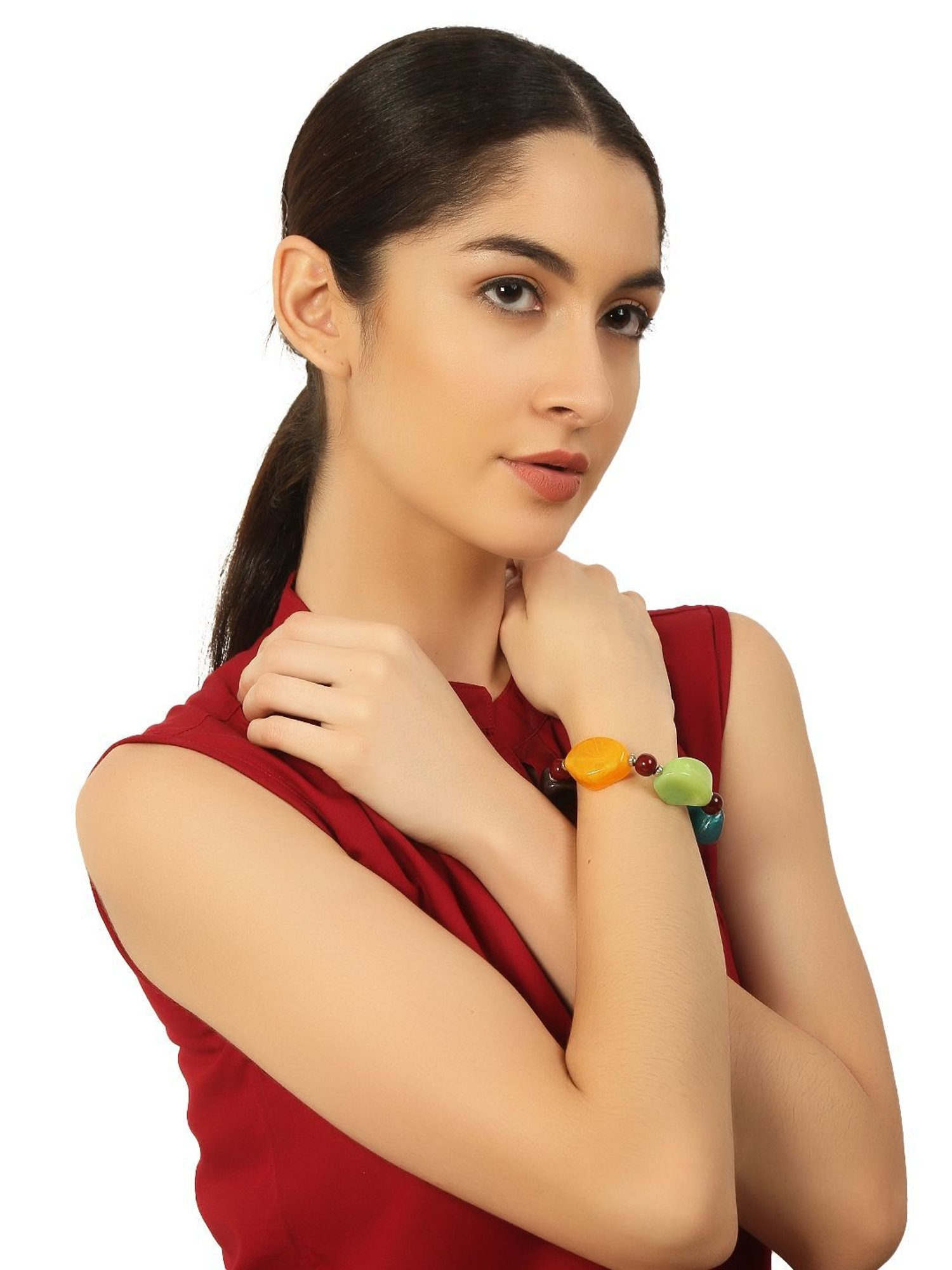 IMLI STREET Multi-Coloured Artificial Stone Stretchable Bracelet for Women