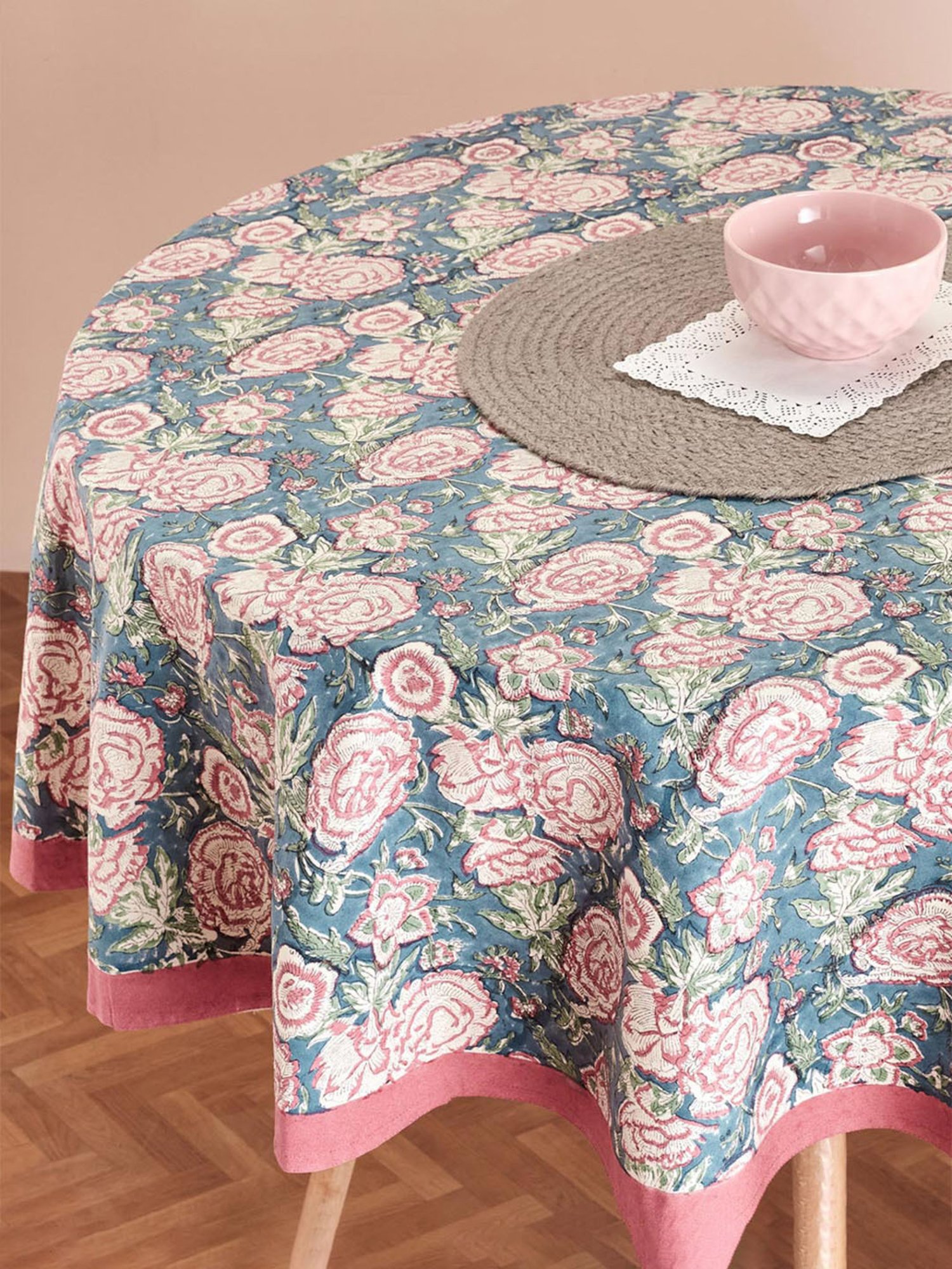 Fabindia Multicolor Cotton 116 TC 163 GSM Gulab Khas Round Dining Table Cover - Set of 6