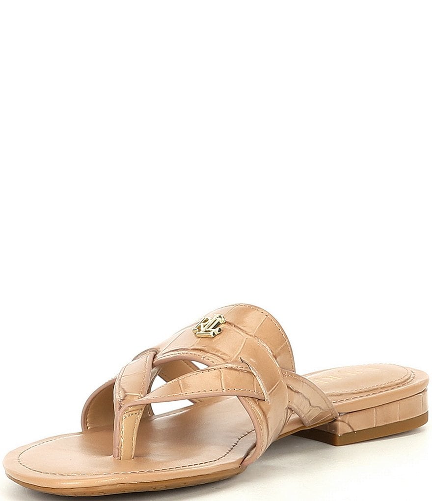 Lauren Ralph Lauren Rosalind Croco Embossed Leather Sandals