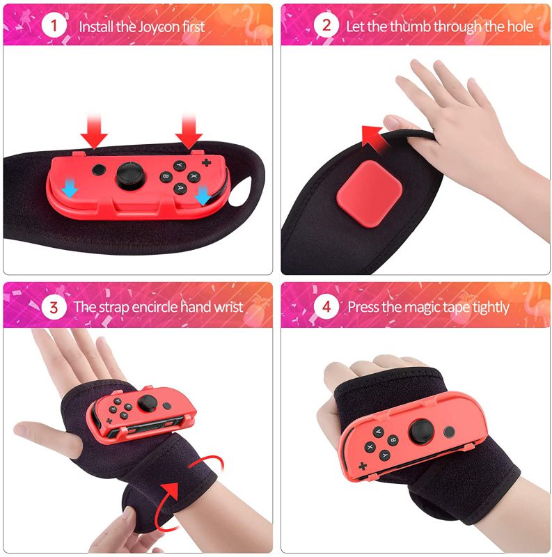 Wristband is suitable for Just Dance 2021 2020 2019 switch, hands-free elastic wristband, suitable for Nintnedo Switch dance accessories, a pair of JoyCon grips (black), adult version