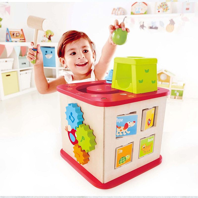 Hape E1812A Pepe & Friends 5 in 1 Friendship Educational Baby Toddler Age 12 Months and Up Wooden Activity Center Cube Puzzle Maze Toy