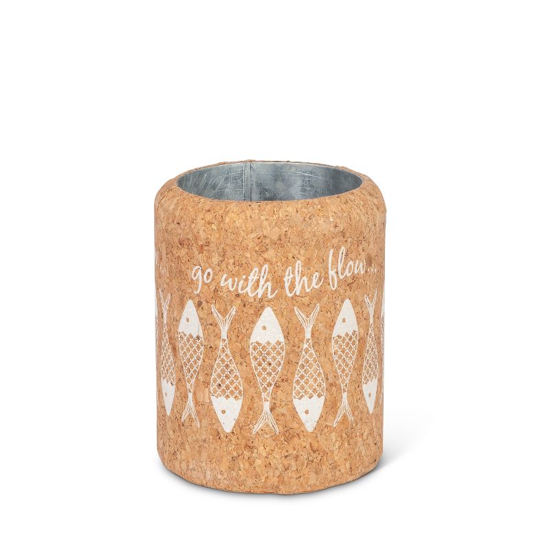 Lone Elm Studios 7.5-Inch Tall Corked Wrapped Galvanized Metal Wine Chiller with Fish Motif on the Cork