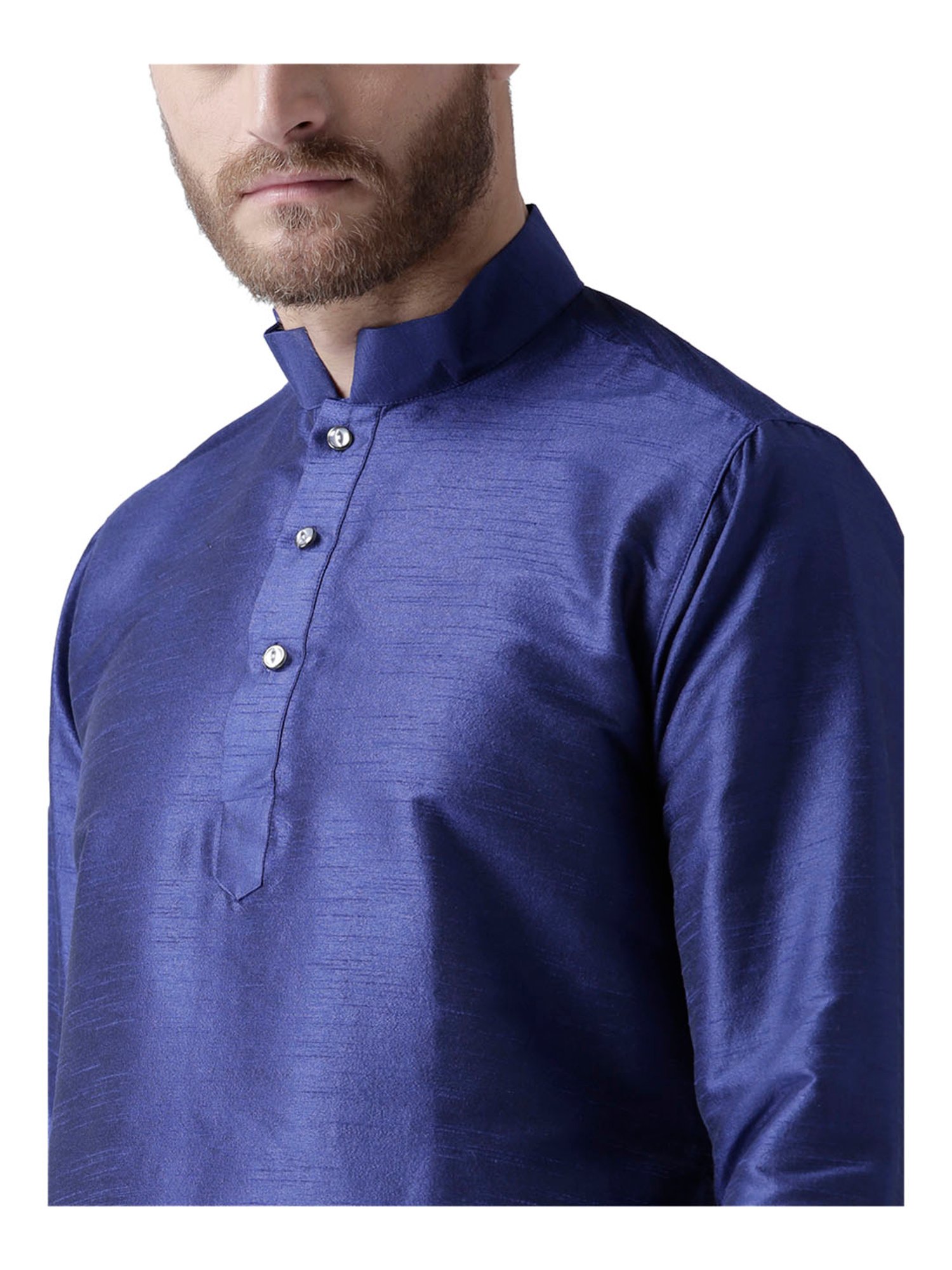 Deyann Blue & Maroon Mandarin Collar Silk Kurta Set