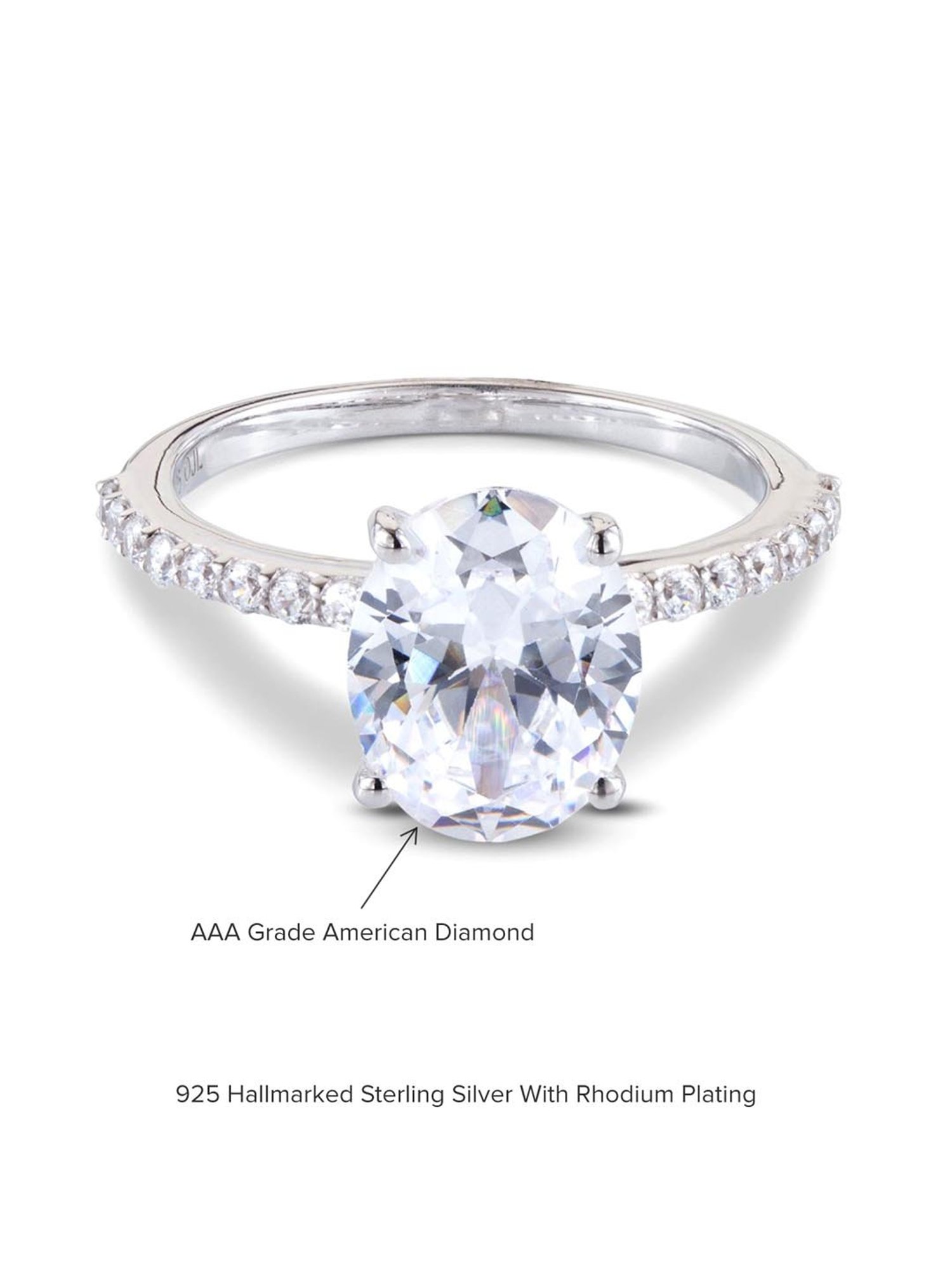 925 Silver 4.5 Carat Oval AAA Grade American Diamond Solitaire Ring for Women & Girls