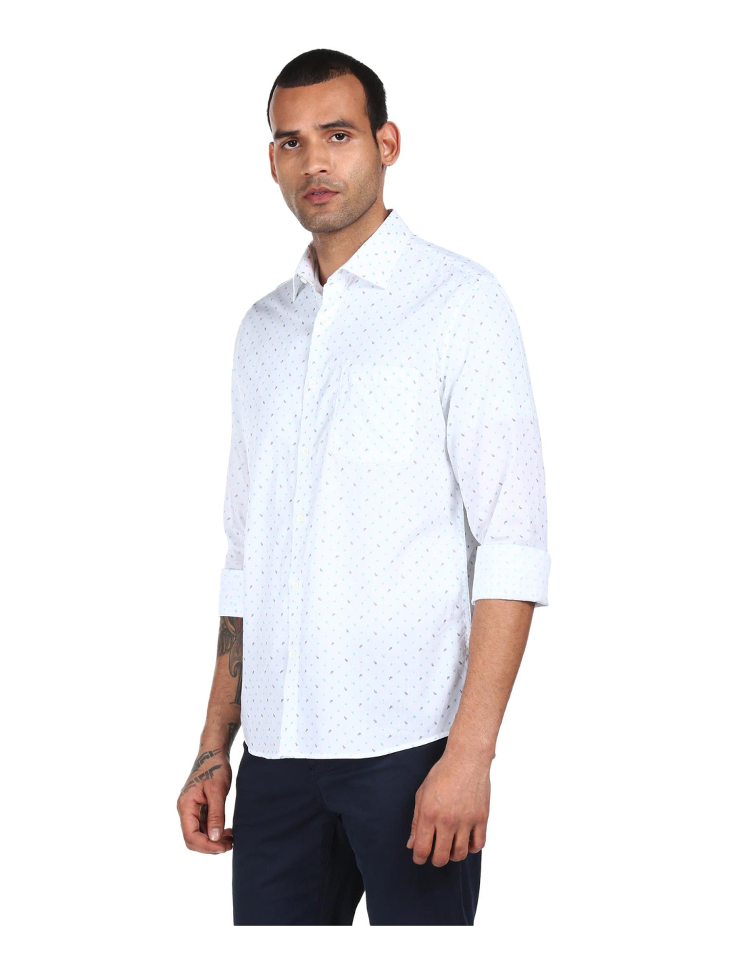 AD by Arvind White Cotton Regular Fit Printed Shirt