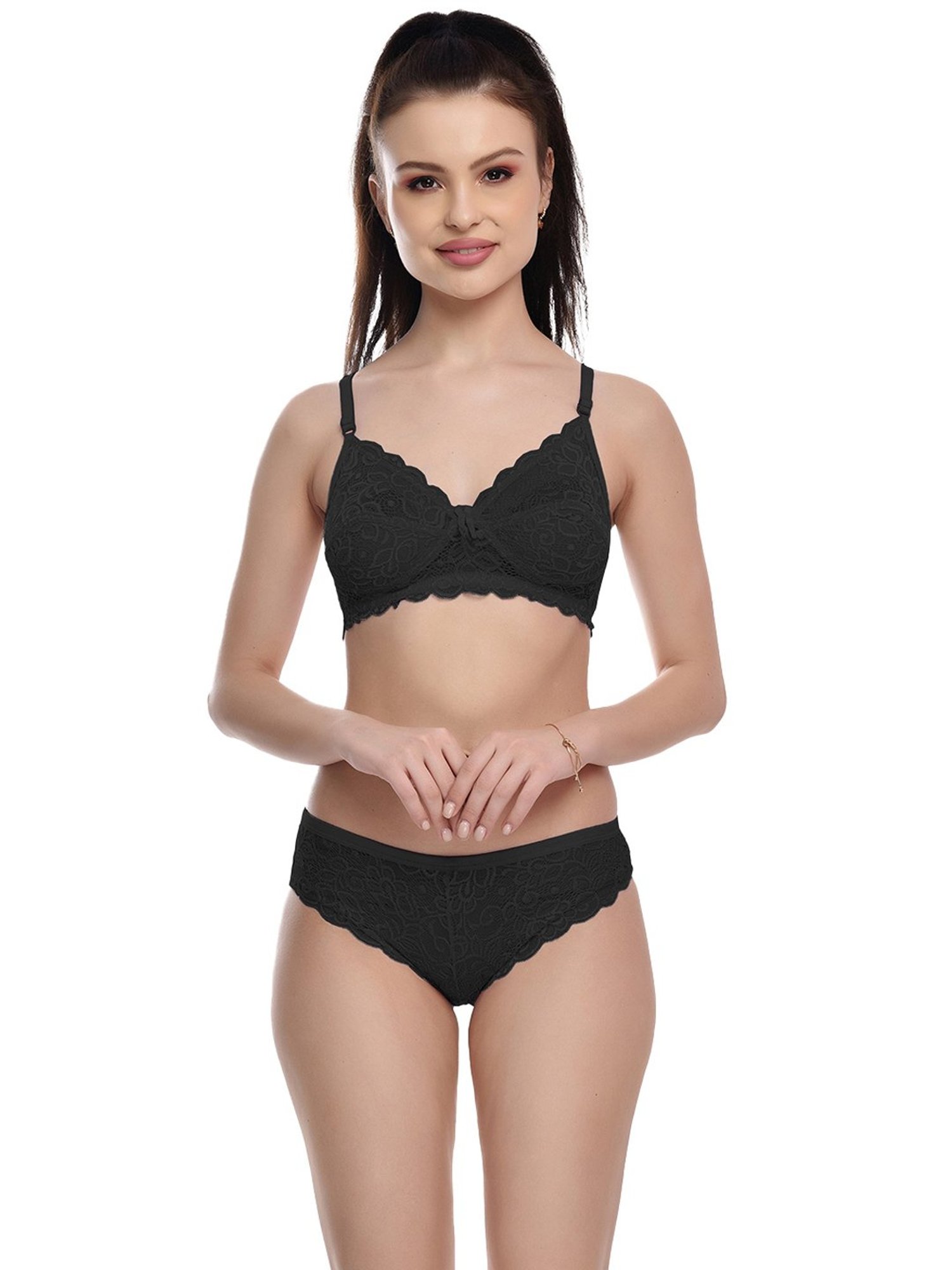 mod & shy Pink Self Pattern Lingerie Set