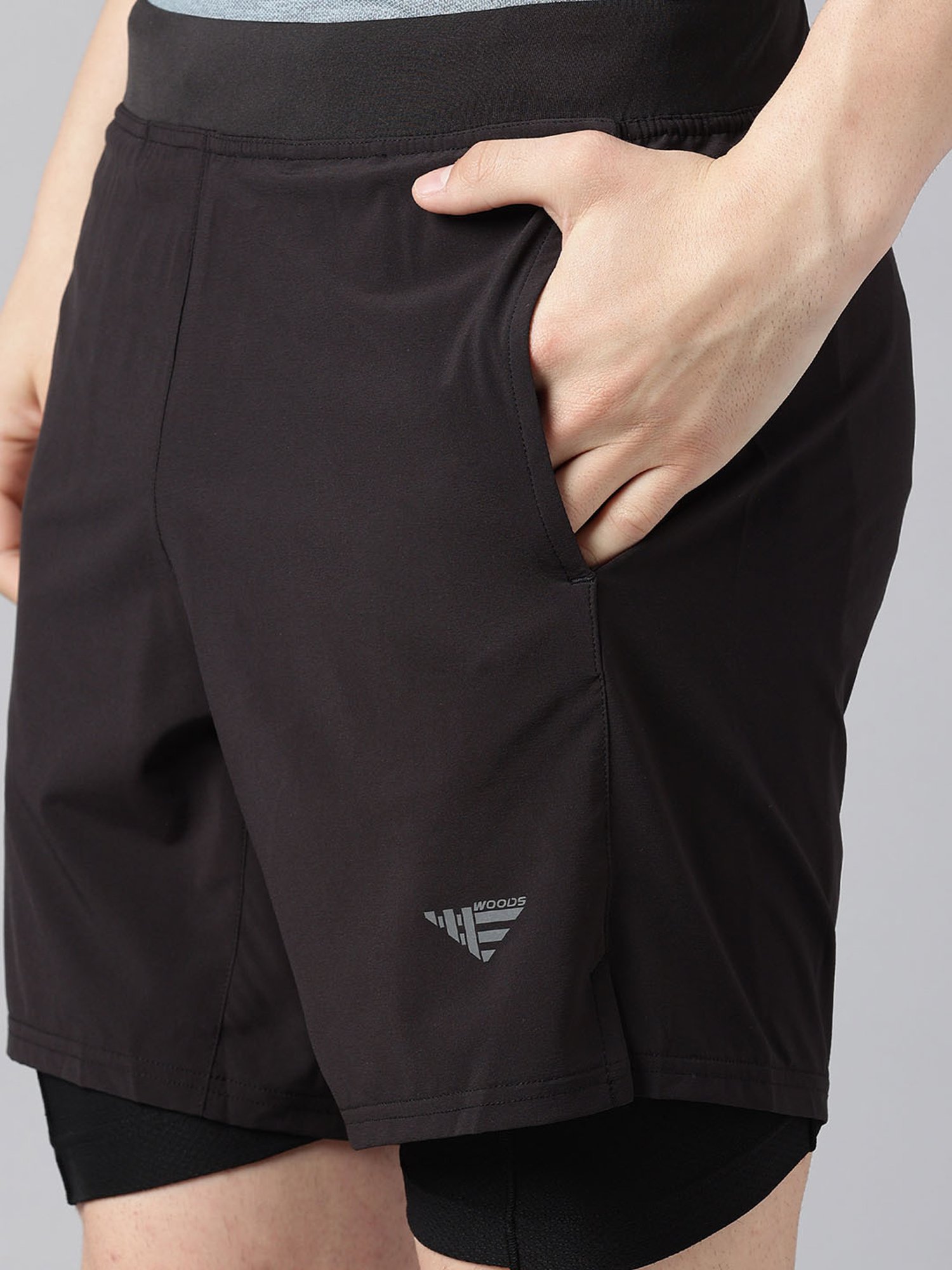 Woods Black Regular Fit Sports Shorts