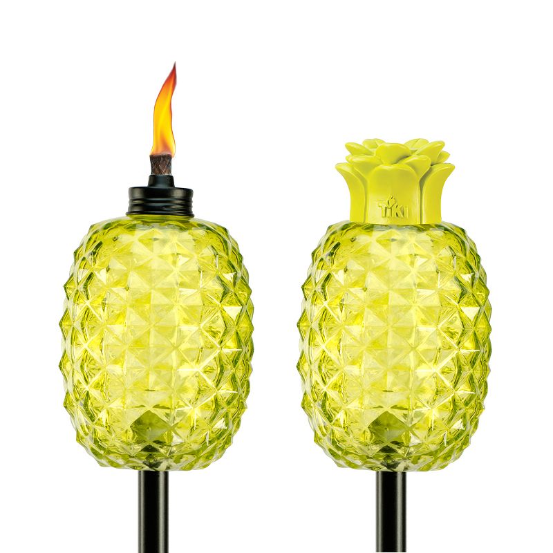65" 2pk Aloha Pineapple Glass Torch Green - TIKI