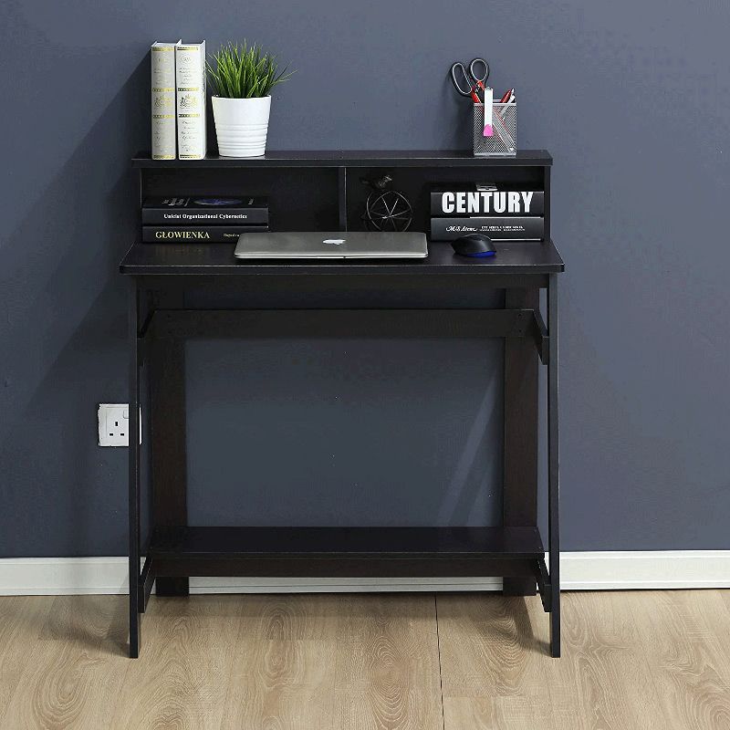 Furinno 14054DWN Simplistic Rectangle A Frame Free Standing Computer Monitor Rising Home Office Desk Table Work Station w/ Bottom Storage, Dark Walnut