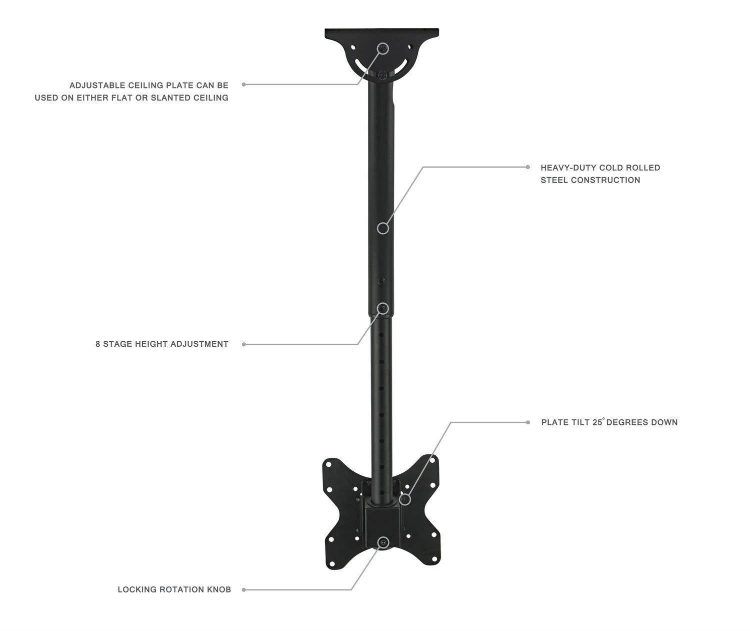 Mount-It! MI-507 Ceiling TV Mount Bracket, Height Adjustable with Tilt and Swivel Motion, Compatible with LED, LCD, Flat Panel TVs Between 23 Inches to 42 Inches, Weight Capacity of 110 Pounds