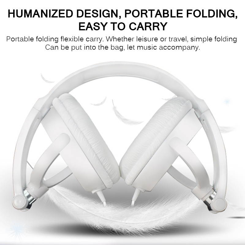 3.5mm Wired Headphones Round Interface Over Ear Foldable Headsets Bass HiFi Sound Music Stereo Earphone Black