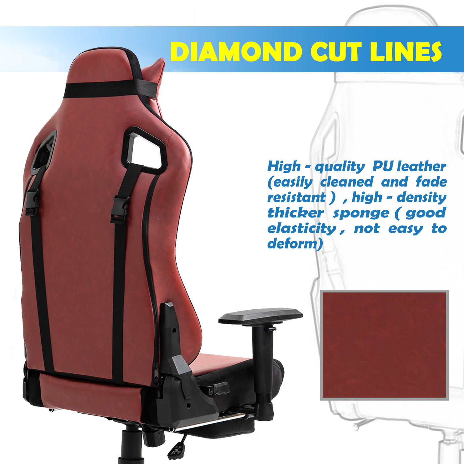 Walsport High-Back Racing Gaming Chair Office Chair Recliner Computer Chair Adjustable PU Leather Desk Chair with Massage Lumbar Support Footrest