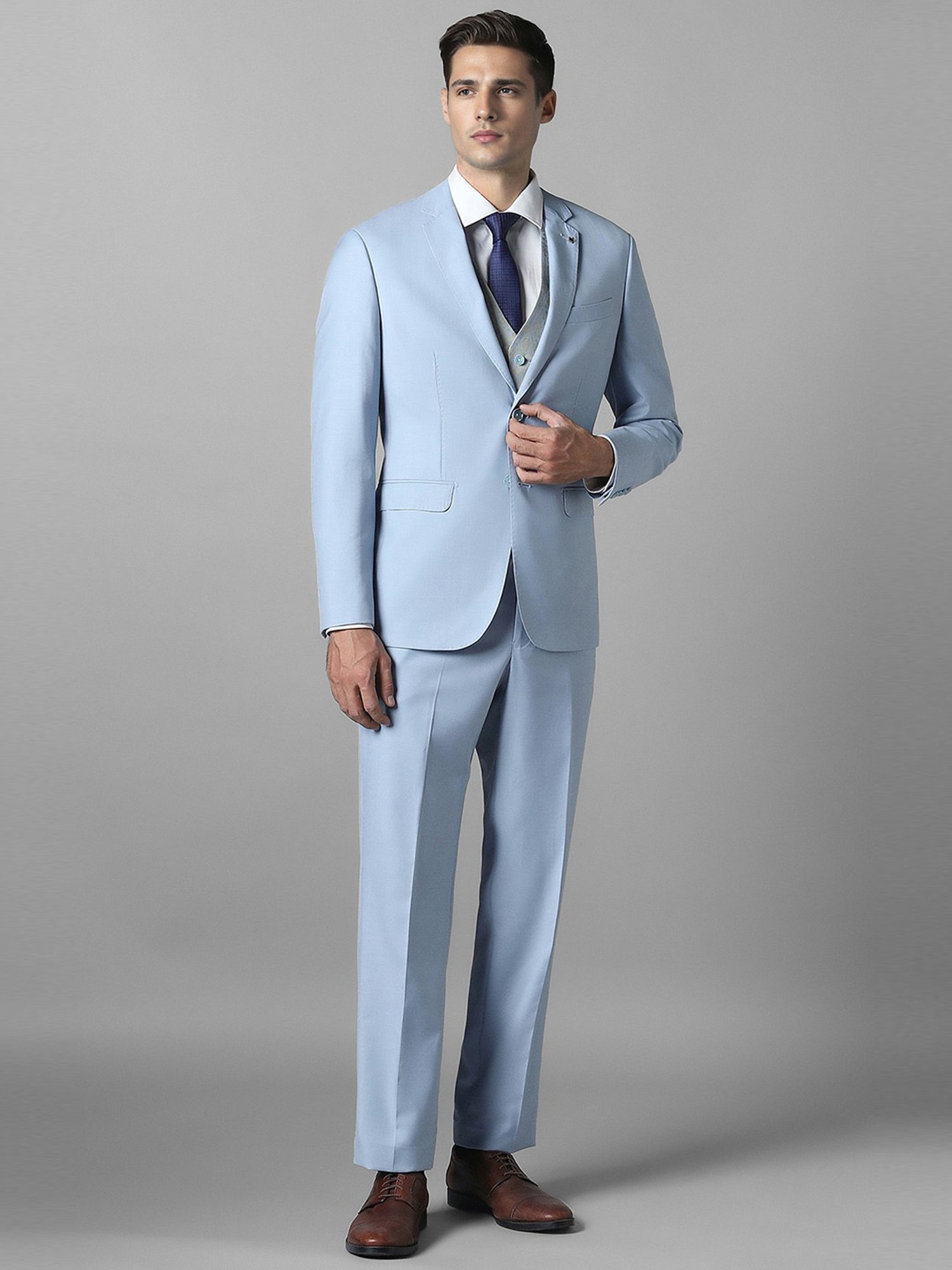 Louis Philippe Blue Slim Fit Texture Three Piece Suit