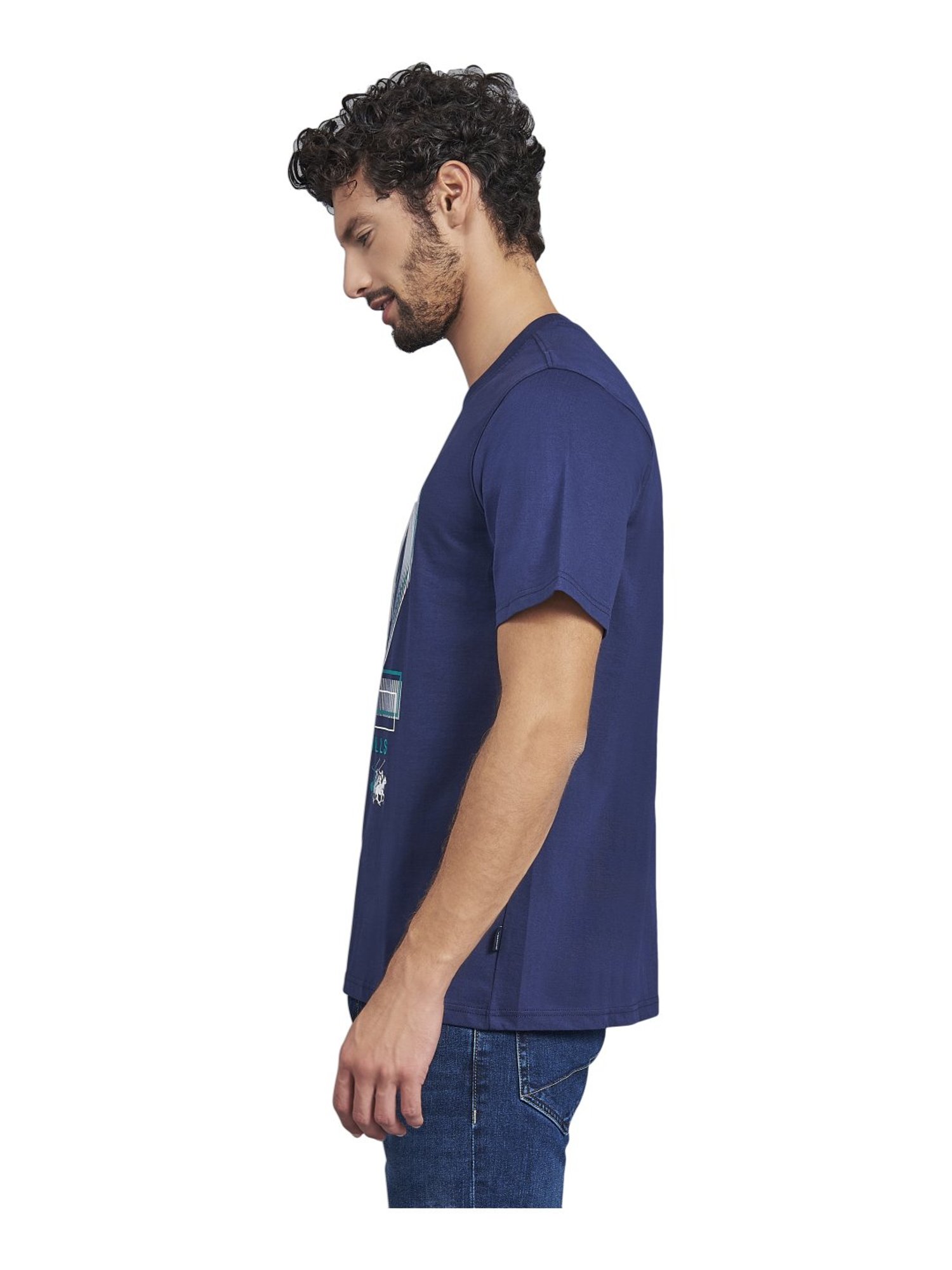 Beverly Hills Polo Club Navy Cotton Regular Fit Printed T-Shirt