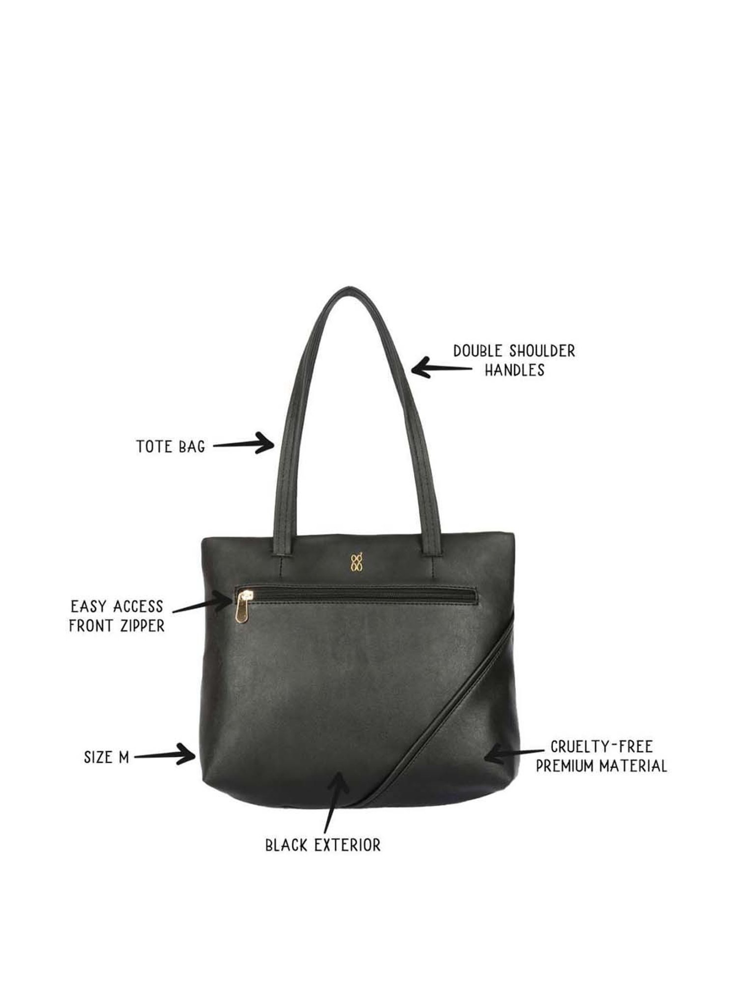 Baggit Black Solid Medium Tote Handbag