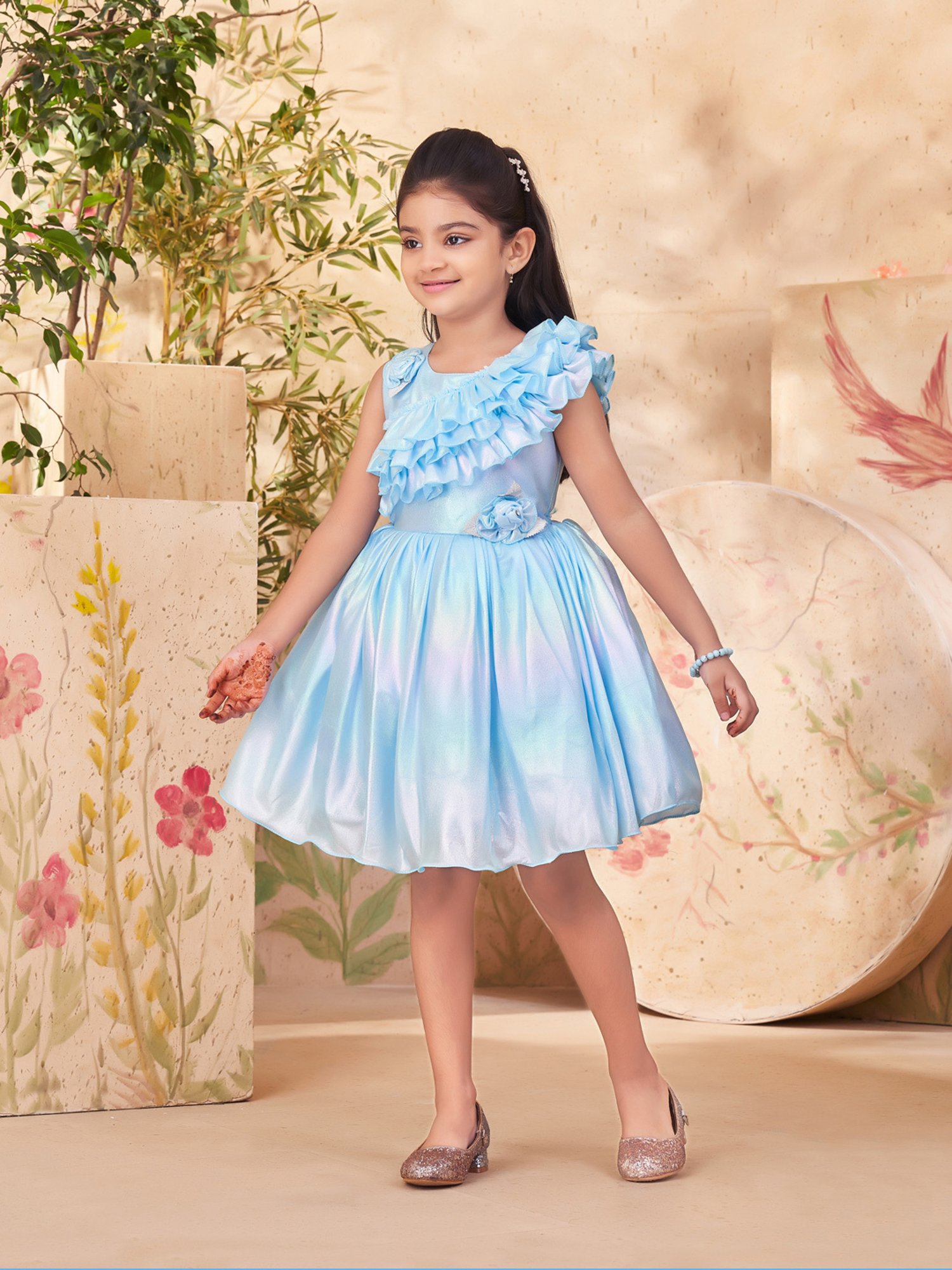 Aarika Girls Blue Solid Dress