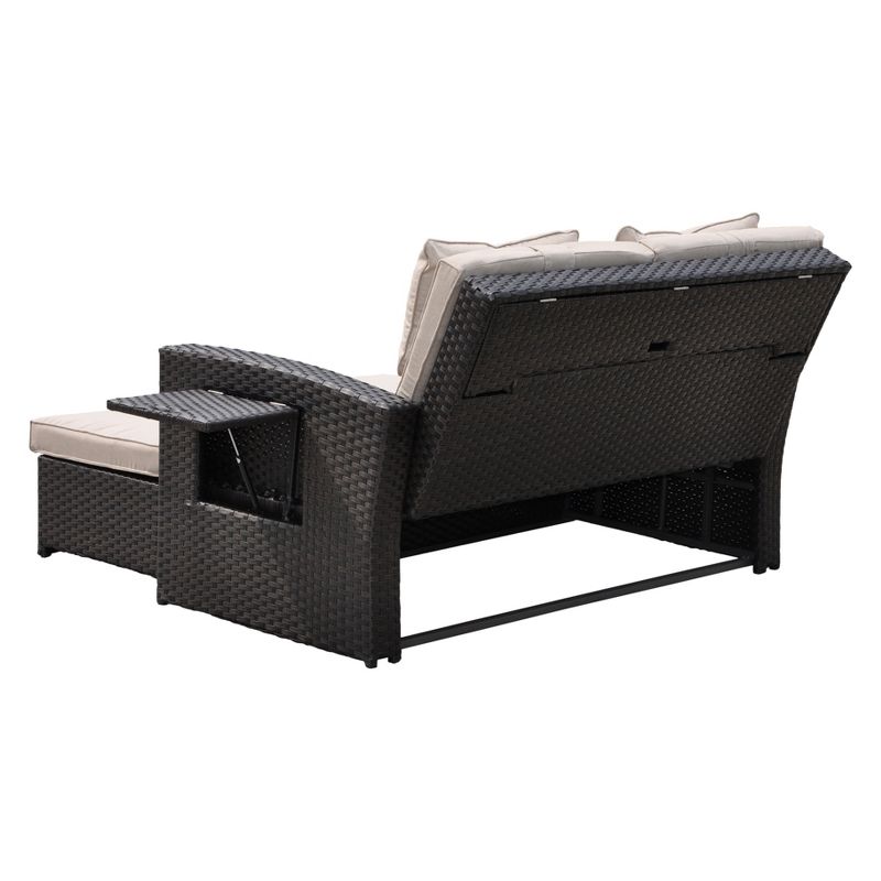 Miranda Outdoor Loveseat To Daybed Combo with Cushions - Taupe - Courtyard Casual
