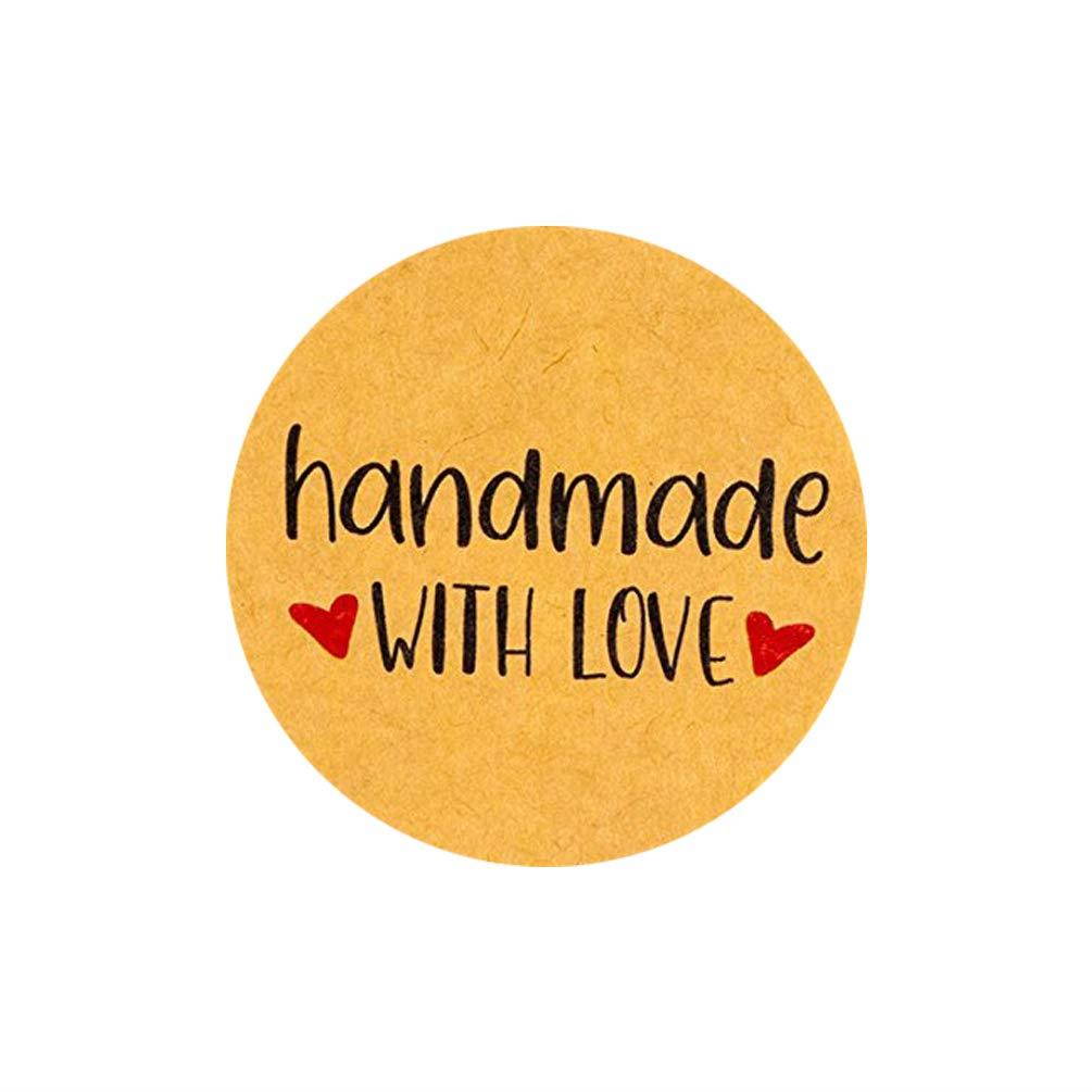 Handmade Stickers Label - 1000-Piece Handmade with Love Stickers, Handmade Stickers Roll, Kraft Stickers for Gifts, Crafts, DIY Projects, Envelope Sealing, Brown, 1.5 x 1.5 Inches