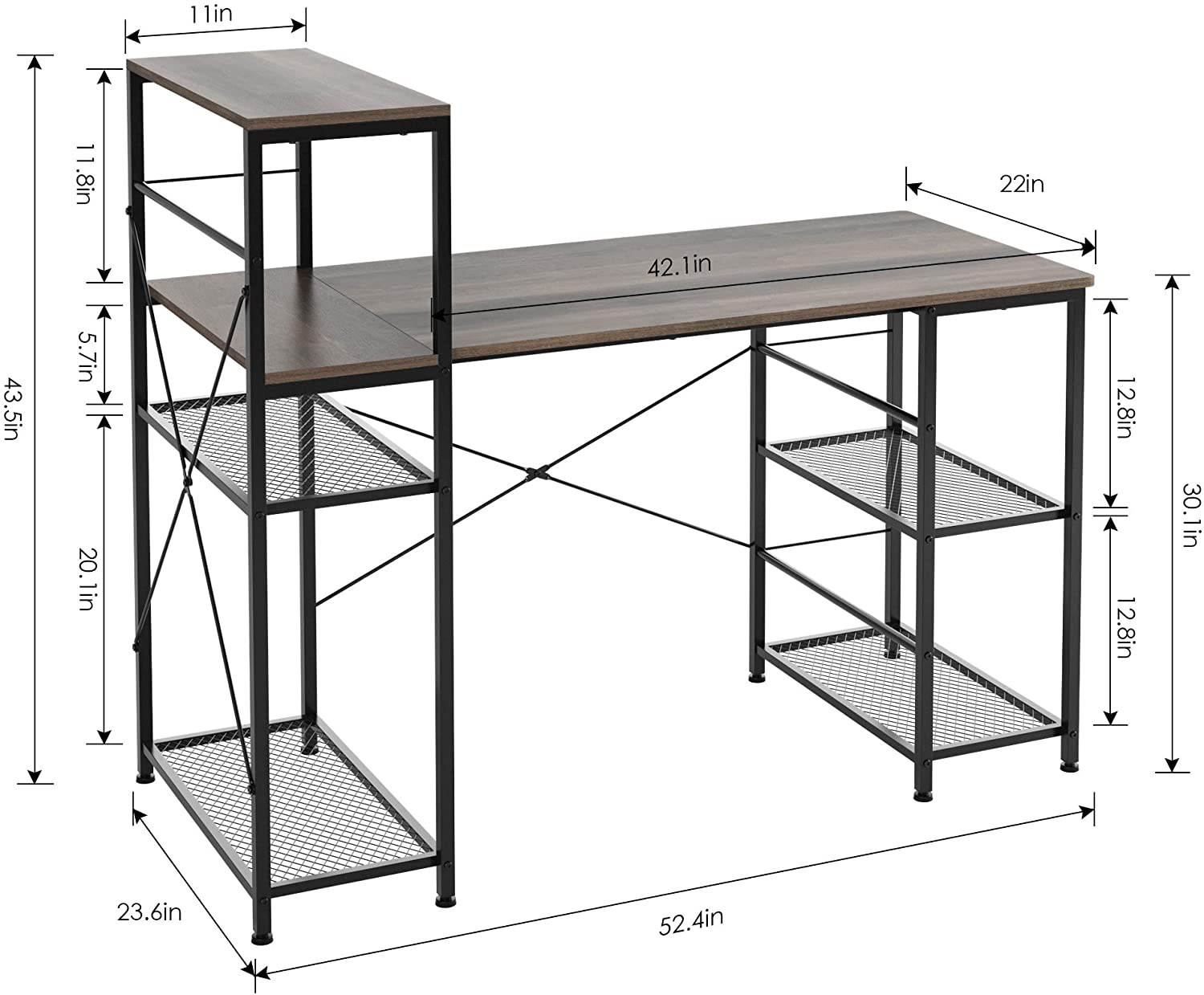 Click image to open expanded view







Industrial Computer Desk with Storage Shelves, 52" Writing Desk with Bookshelf, Simple Modern Study Desk Laptop Table Workstation for Home Office, Easy Assemb