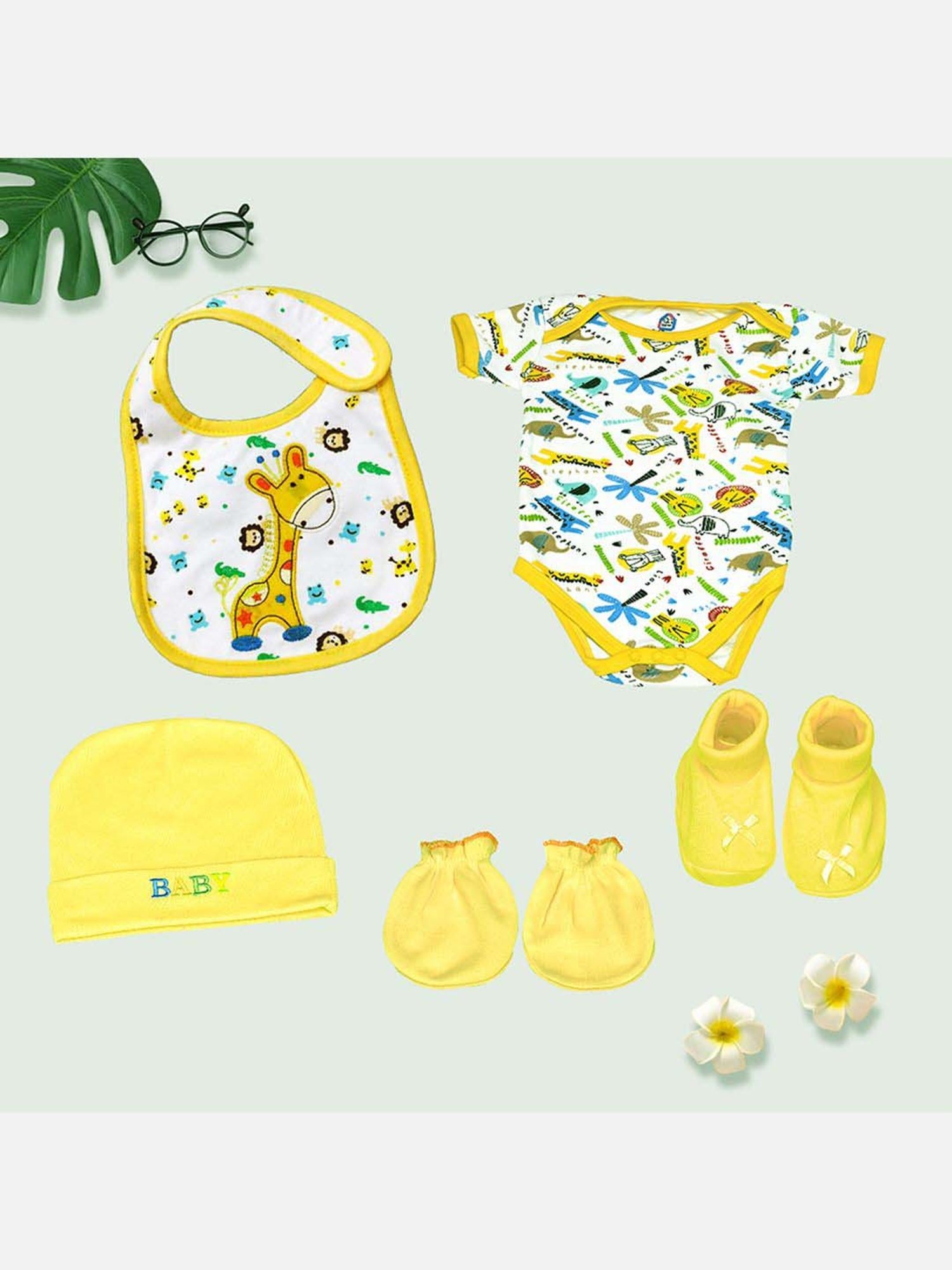 Little Surprise Box Kids Yellow Cotton Printed Full Sleeves Gift Set