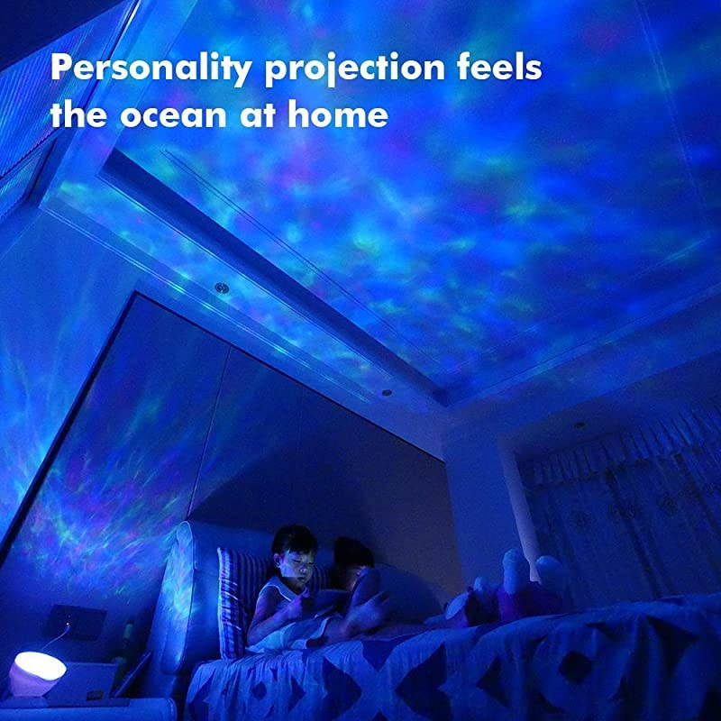Mermaid Decor Remote Control Night Light Ocean Wave Projector 7 Colorful Ceiling Mood Lamp with Bulitin Speaker Music Player for Baby Adults Bedroom Living Room Black