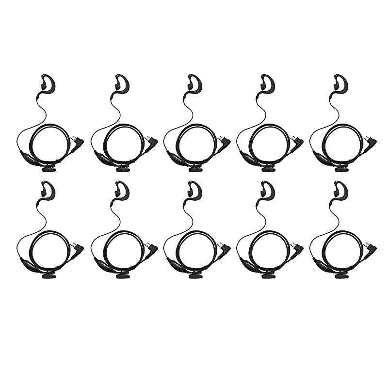 2 Pin G Shape Clip-Ear Headset Earpiece is Compatible with Motorola Two Way Radio Devices CP200 CP200D CP185 DTR650 PR400 EP450 CLS1110 CLS1410 CLS1450 CLS DLR DTR RDX RDU RDV RMU (10 Pack)