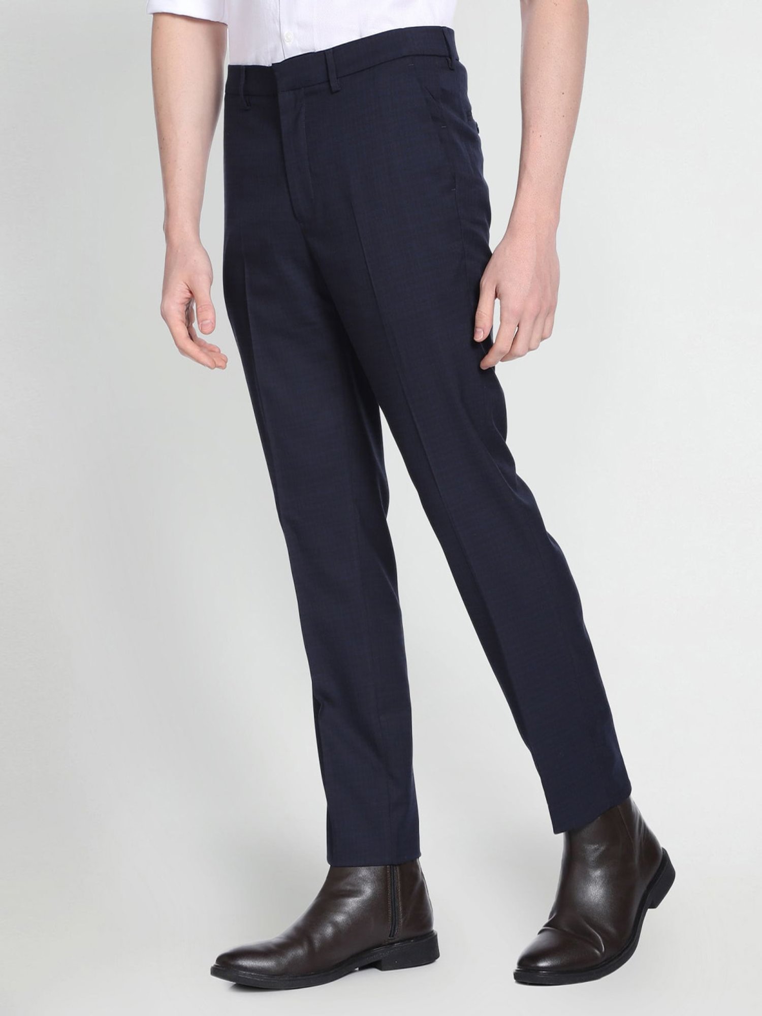 Arrow New York Blue Slim Fit Checks Trousers