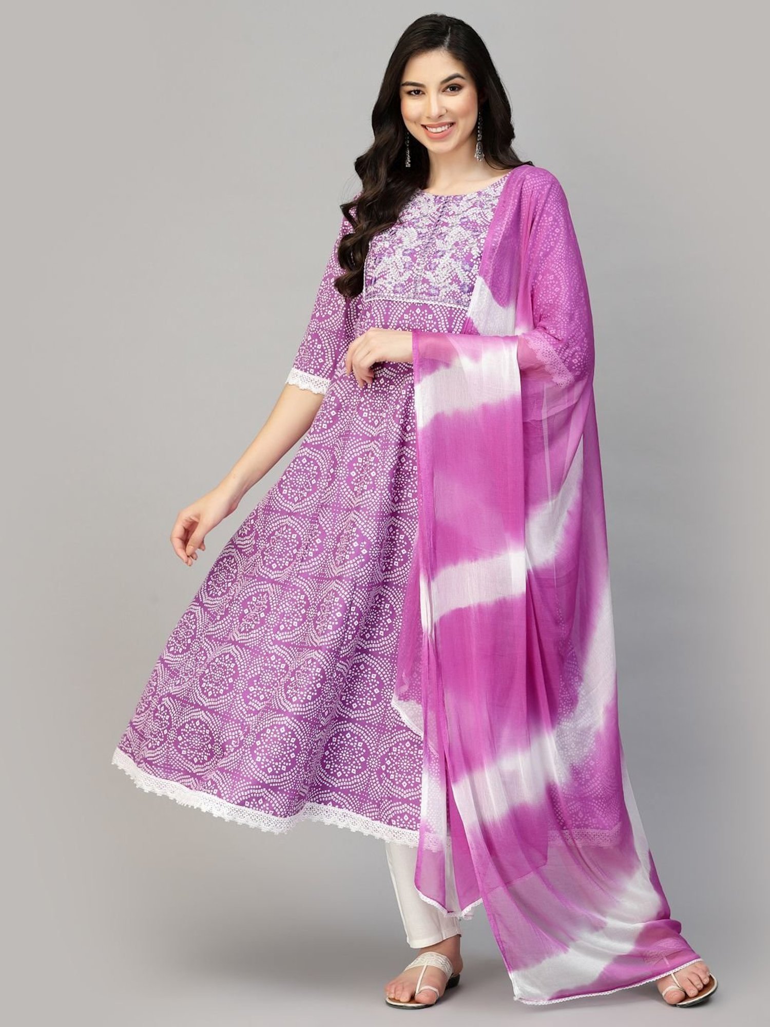 Stylum Purple & White Embroidered Kurta Pant Set With Dupatta