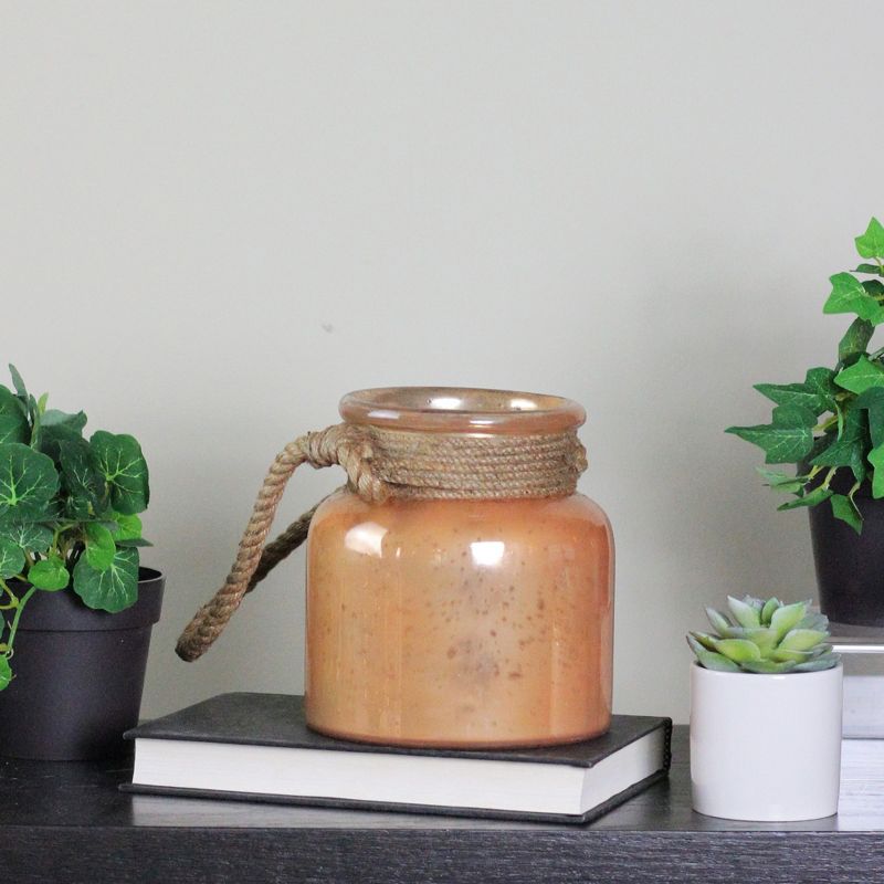 Kaemingk 6.25" Rope Handled Glass Hurricane - Brown