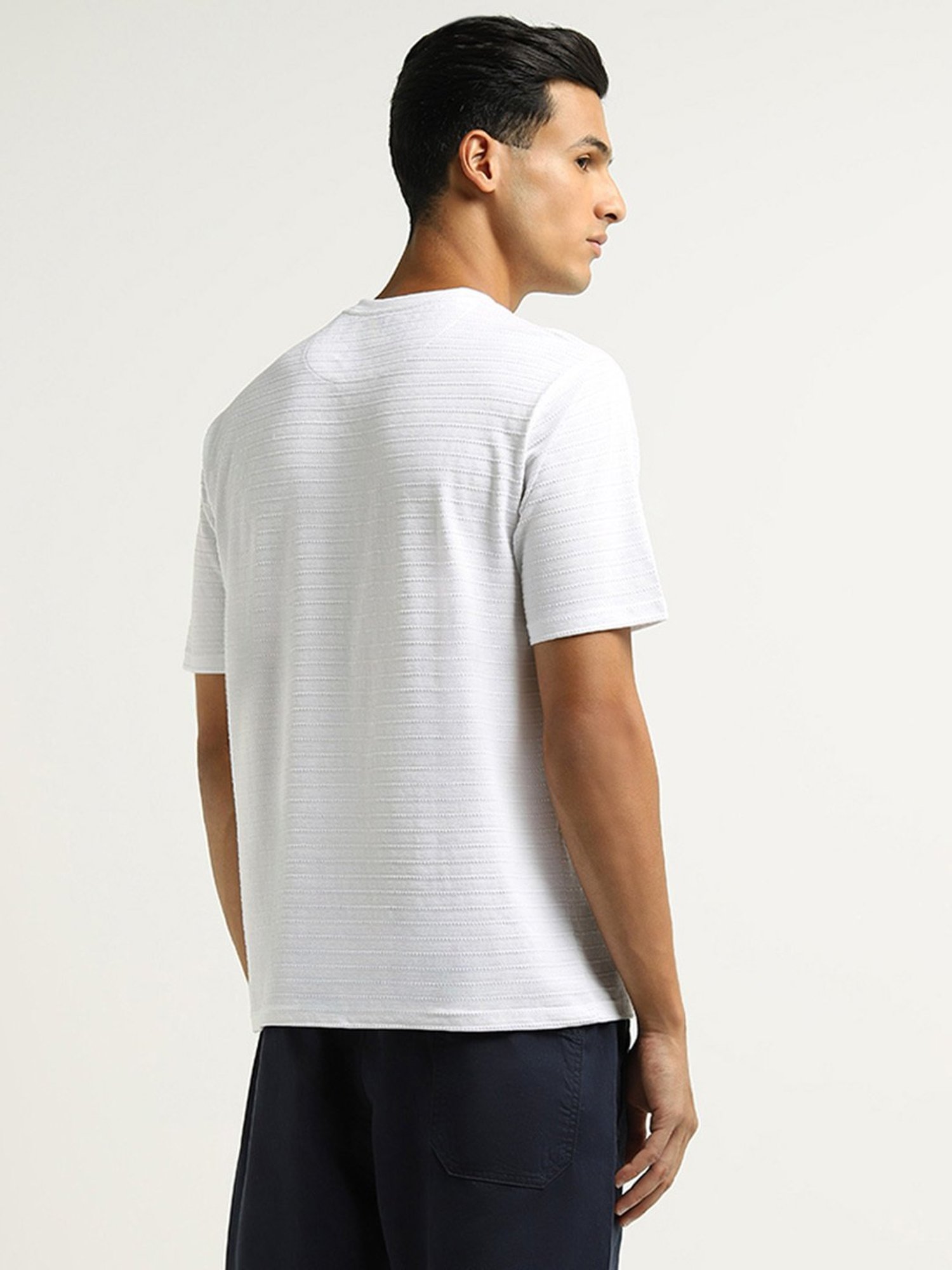WES Lounge by Westside White Textured Relaxed Fit T-Shirt