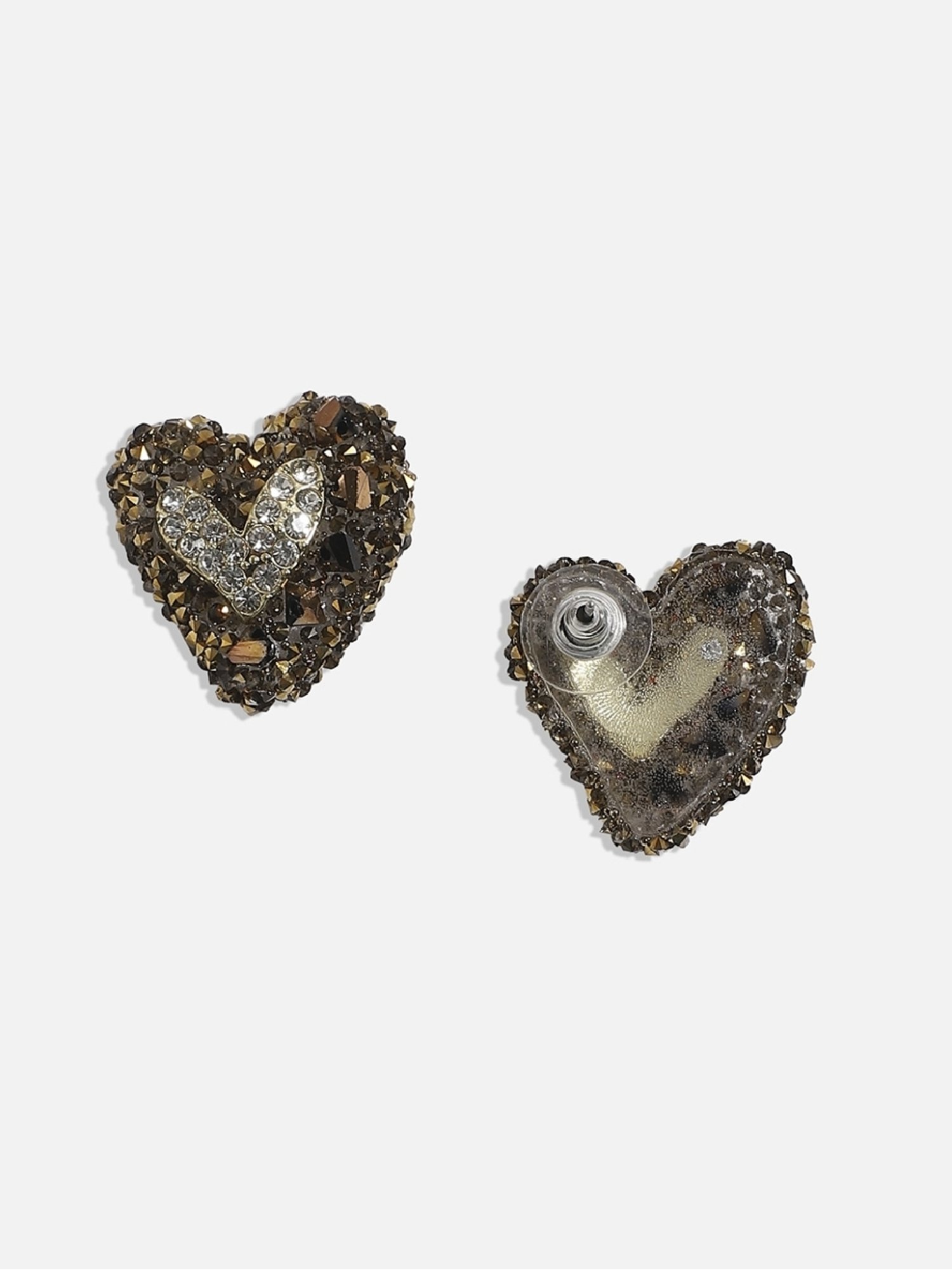 Sohi Women's HeartInHeart Stud Earrings  Antique Gold
