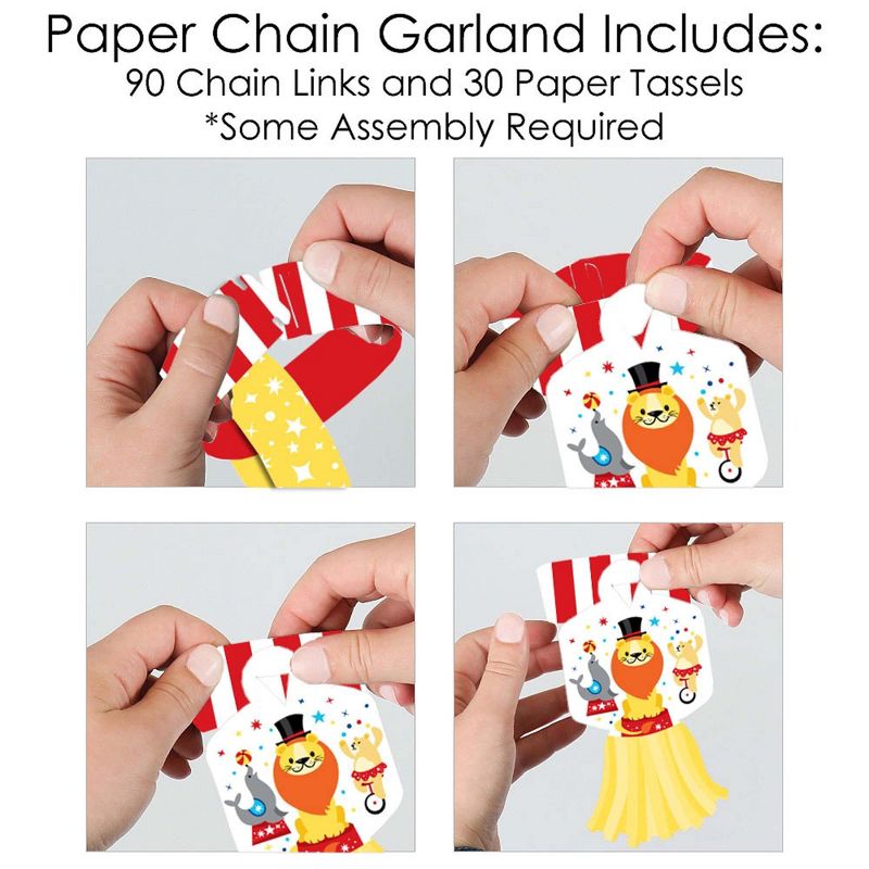Big Dot of Happiness Carnival - Step Right Up Circus - 90 Chain Links & 30 Paper Tassels Decor Kit - Carnival Party Paper Chains Garland - 21 feet