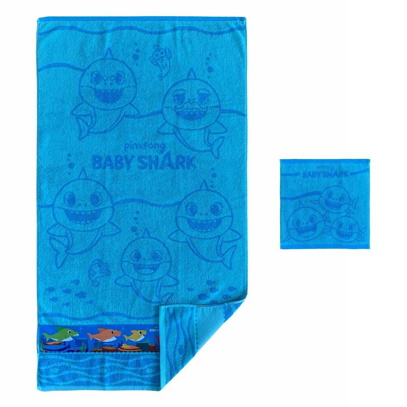 2pc Baby Shark Finding Fun Bath Towel and Washcloth Set