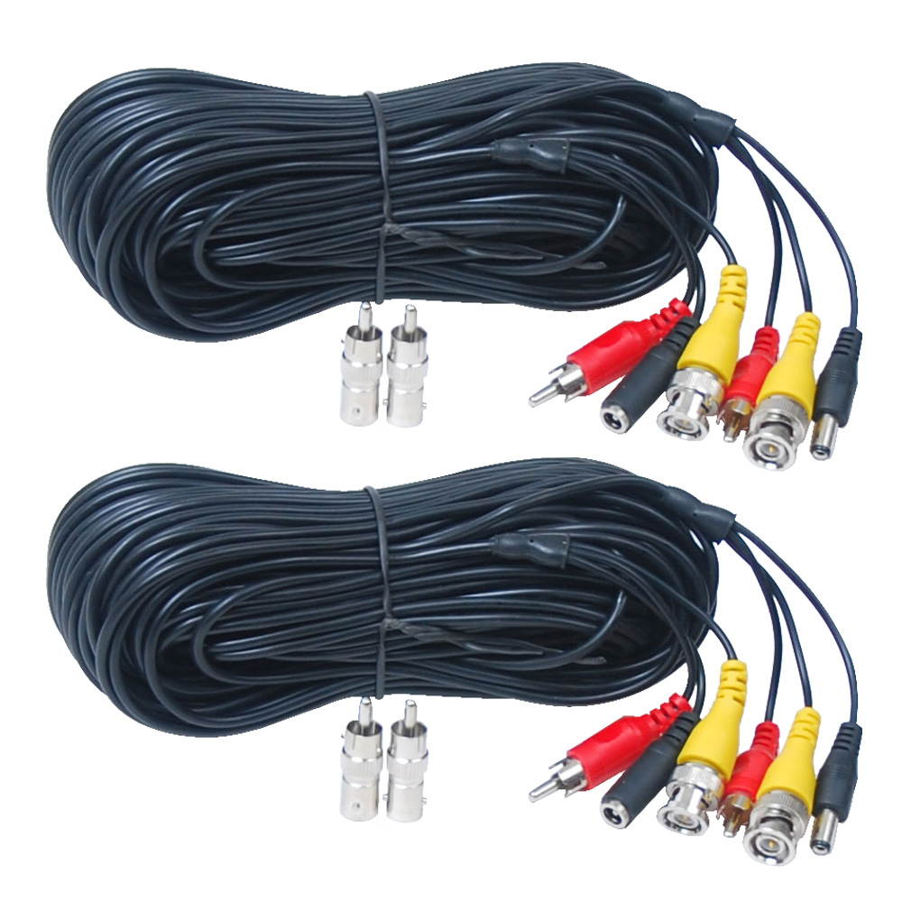 VideoSecu 2x 50ft Audio Video Wire Cord Power Extension Cable with Free BNC/RCA Adapters for CCTV Surveillance Security Camera with Free BNC RCA Connectors b2p