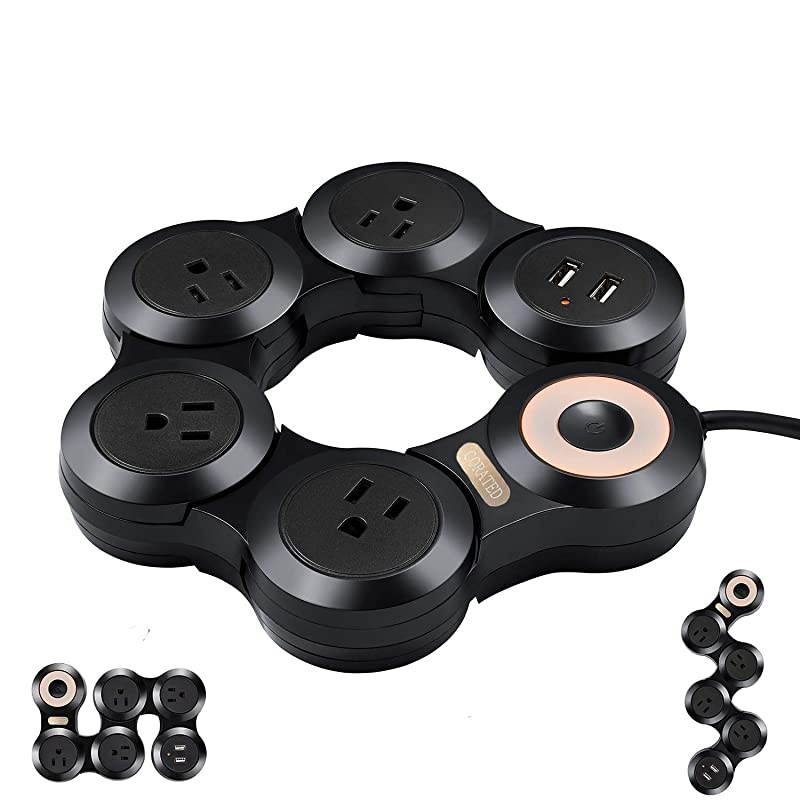 Power Strip Surge Protector with 2 USB Ports and 4 Outlets for Home, Office and Travel (9Ft Long Cord, Black)