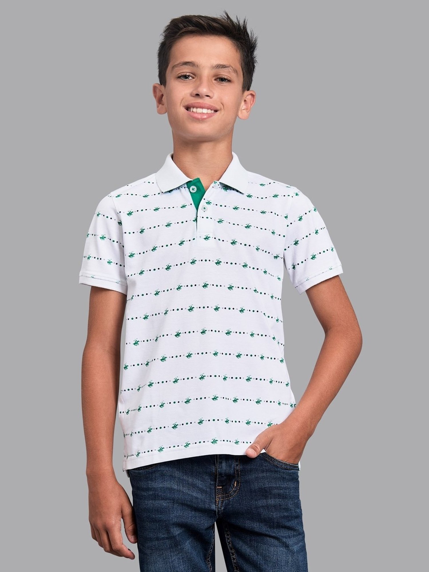 Beverly Hills Polo Club Kids White Cotton Printed Polo T-Shirt