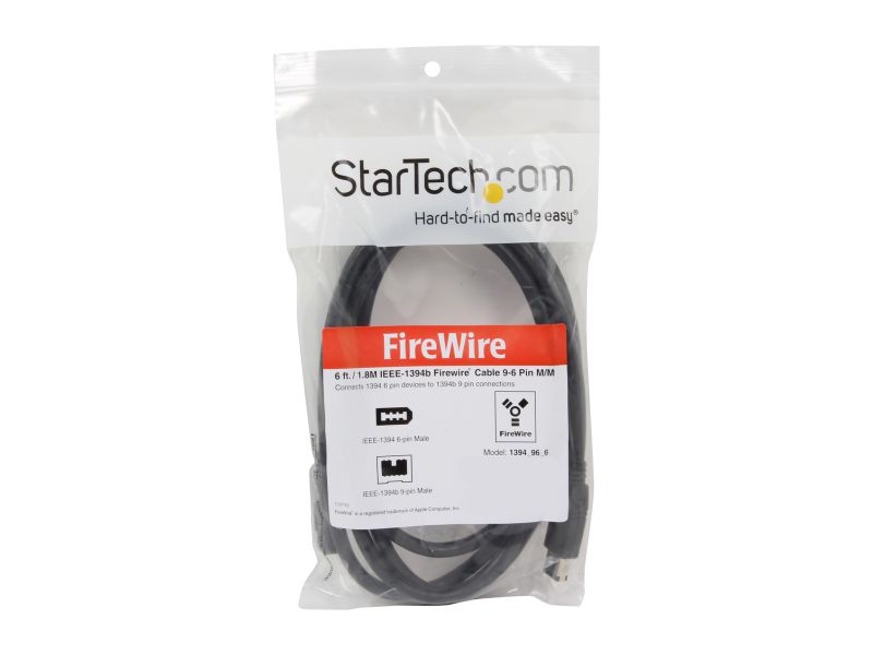 Micro Connectors, Inc. 6 feet Firewire Cable 1394B 9 Pin to 6 Pin (E07-238)