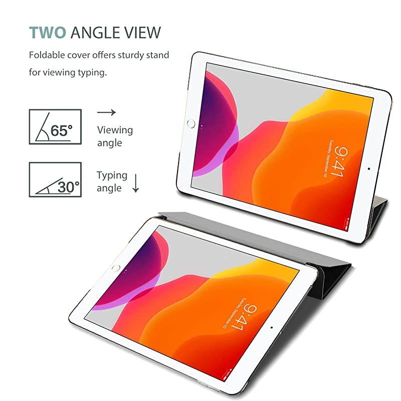 iPad 10.2 Case 2020 8th Generation / 2019 7th Generation Case with Tempered Glass Screen Protector, Slim Stand Hard Shell Protective Smart Cover for 10.2&rdquo; iPad 8 / iPad 7 -Black