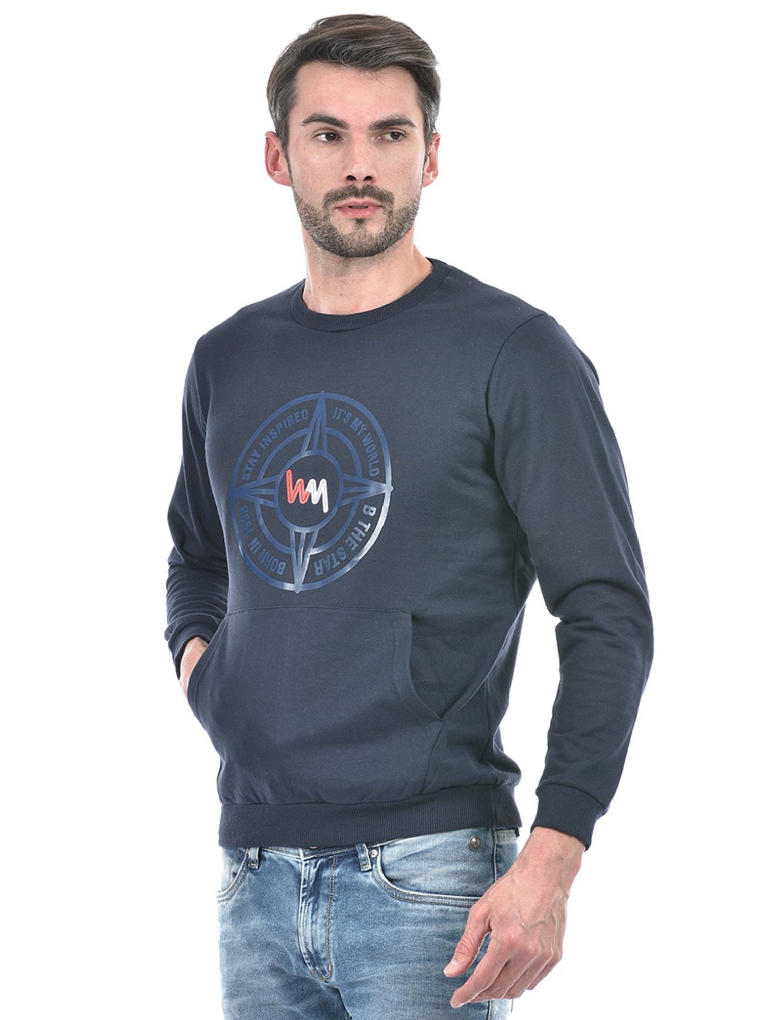 Lawman Navy Blue Cotton Regular Fit Printed Sweatshirts