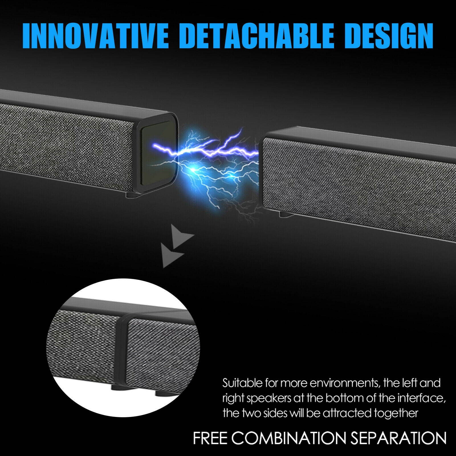 Wireless Bluetooth Speaker Sound Bar Home Theater TV Stereo Detachable Subwoofer