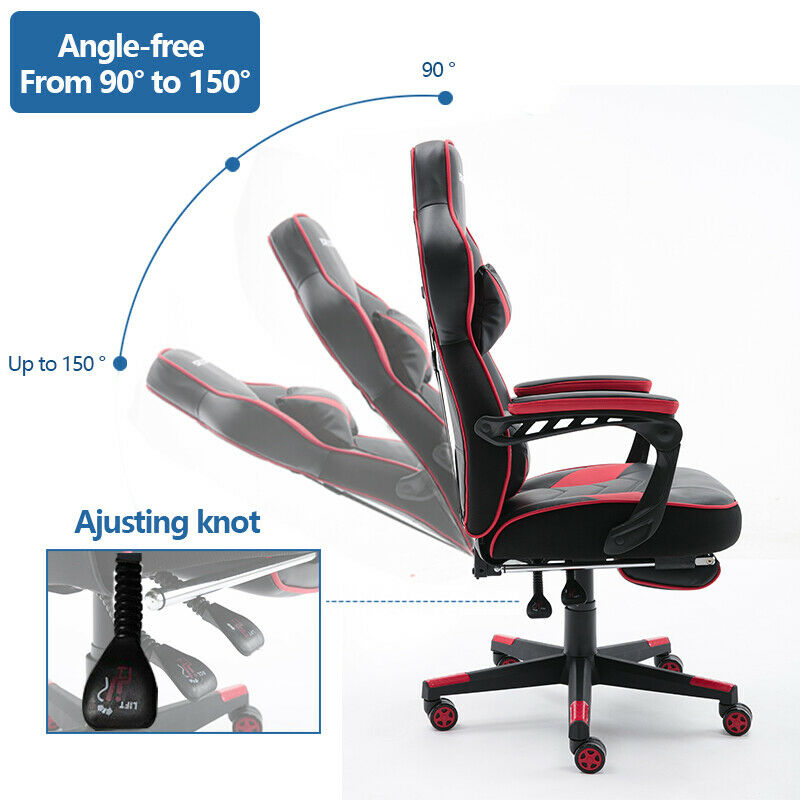 Gaming Chair Racing Style Leather Office Recliner Computer Seat Swivel Footrest