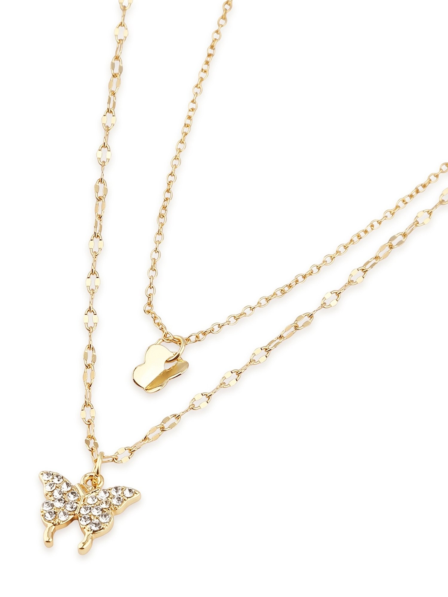 ToniQ Gold-Plated Butterfly Charm Layered Necklace for Women